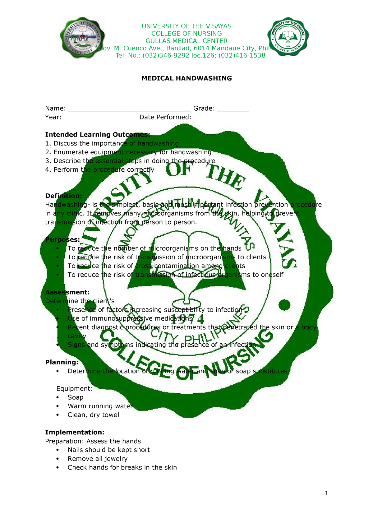 Medical- Handwashing - guideline for retdem - UNIVERSITY OF THE VISAYAS ...