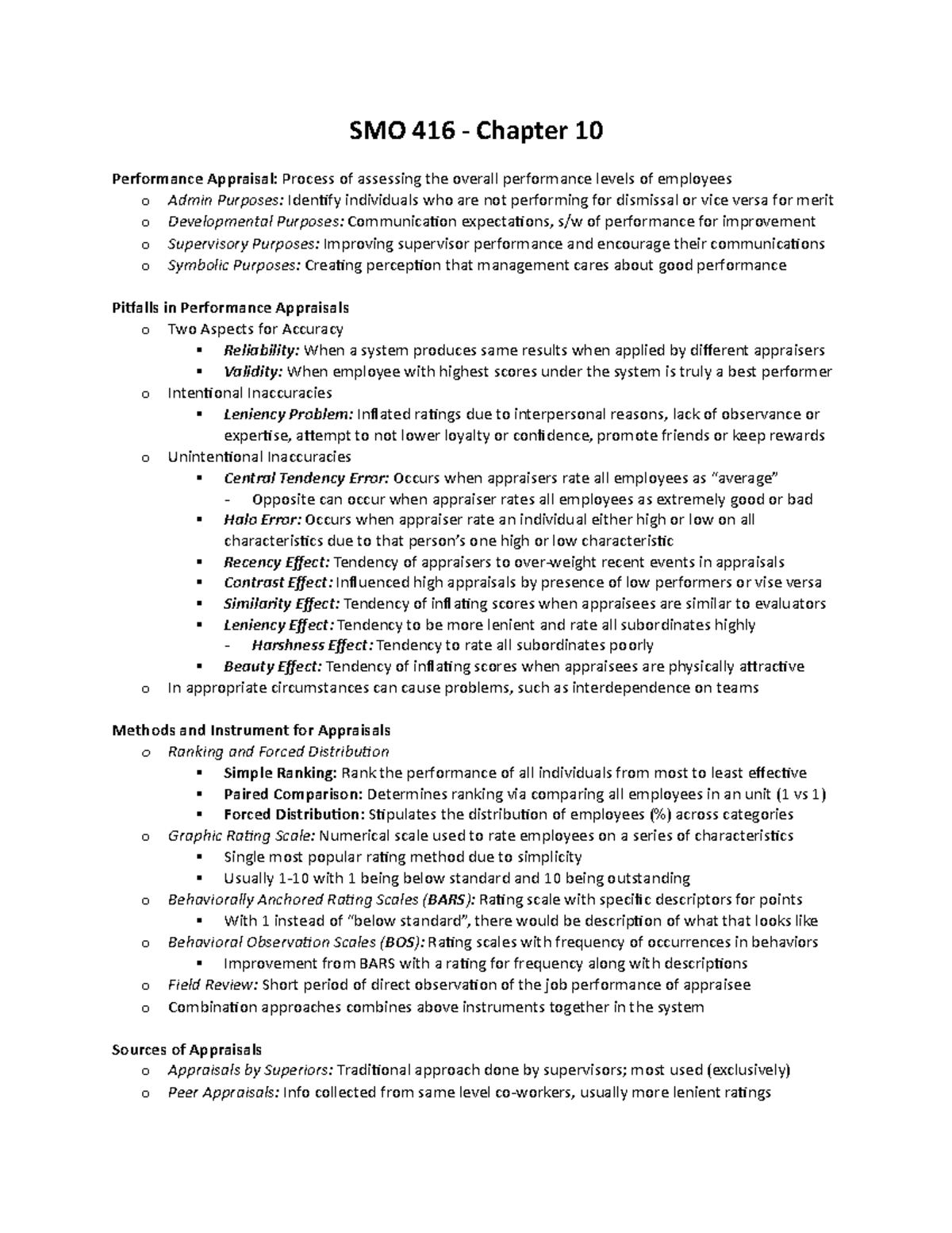 SMO 416 - Chapter 10 - Summary Performance Management and Rewards - SMO ...