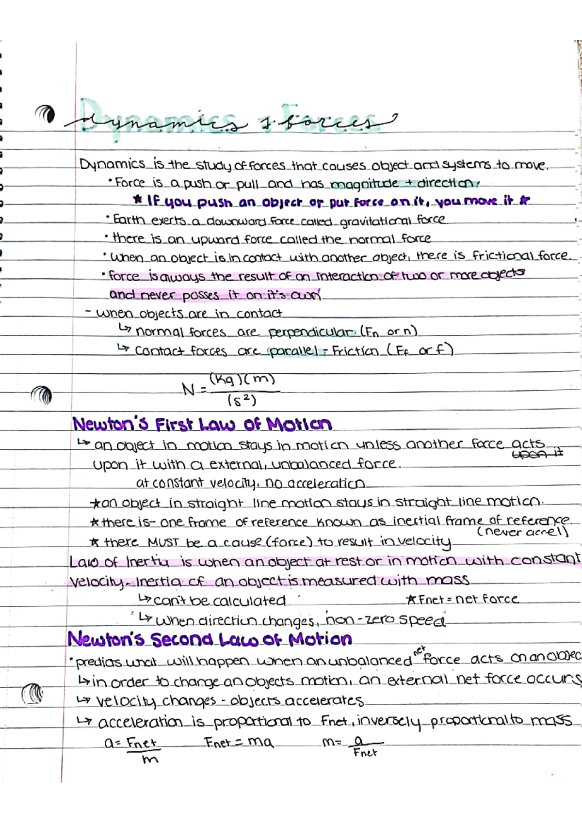 Dynamics And Forces Notes - PHYS 121 - Studocu