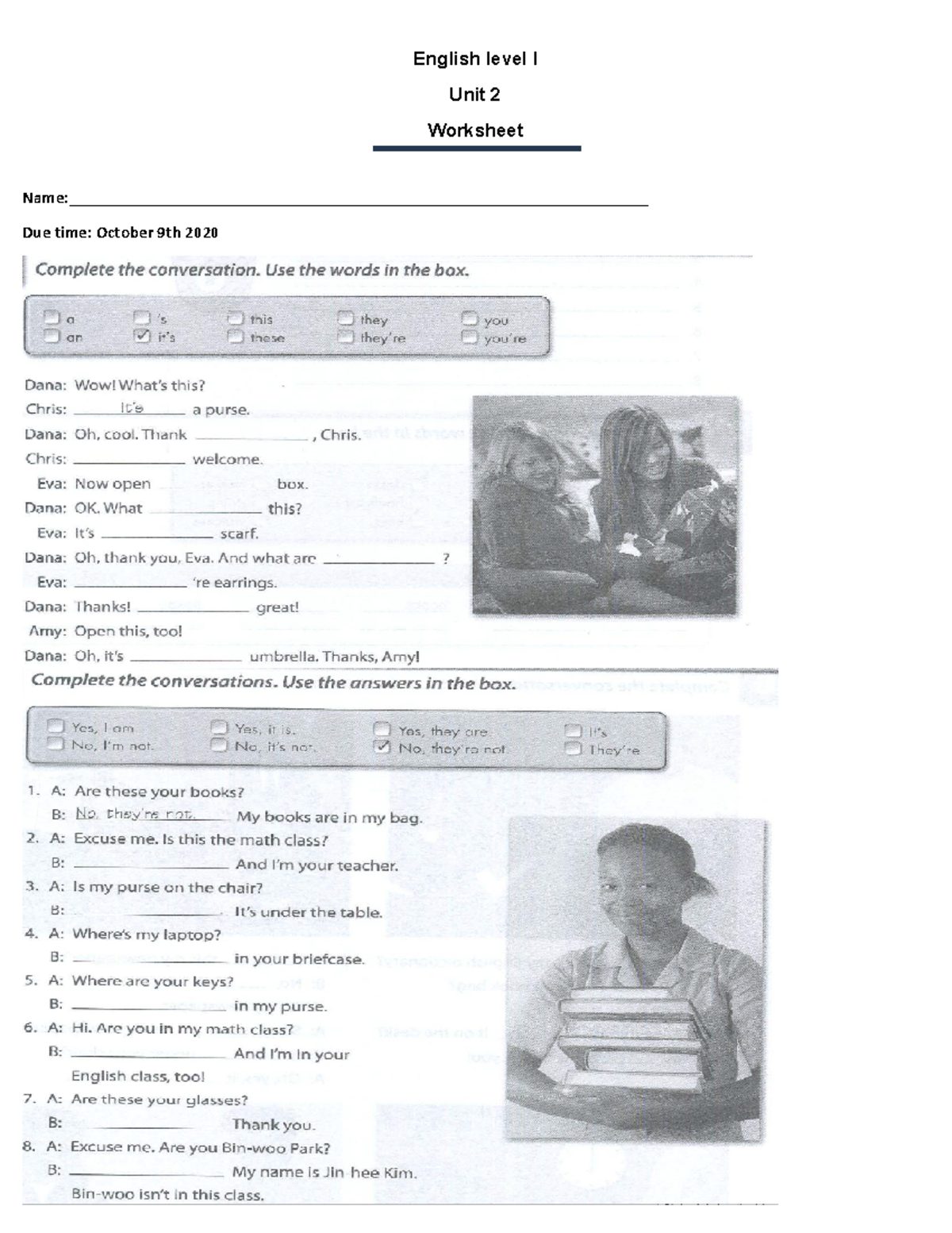 Worksheet - espero les sirva - Inglés II - English level I Unit 2 ...