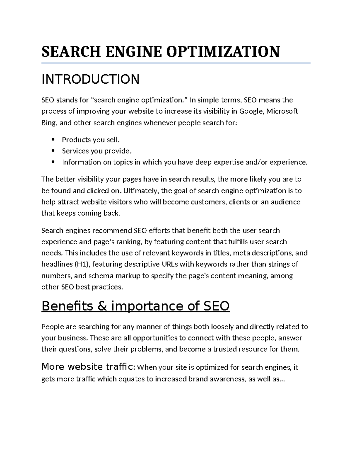 digital marketing - SEARCH ENGINE OPTIMIZATION INTRODUCTION SEO stands ...