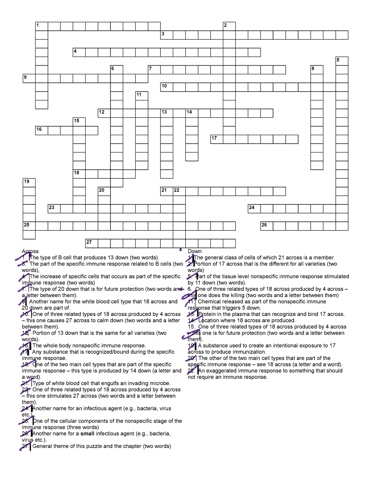Immune 2 crossword puzzle for ch 3 extra credit Across The type of B