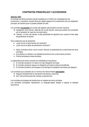 Principales Y Accesorios - CONTRATOS PRINCIPALES Y ACCESORIOS Artículo 1251 El contrato se - Studocu