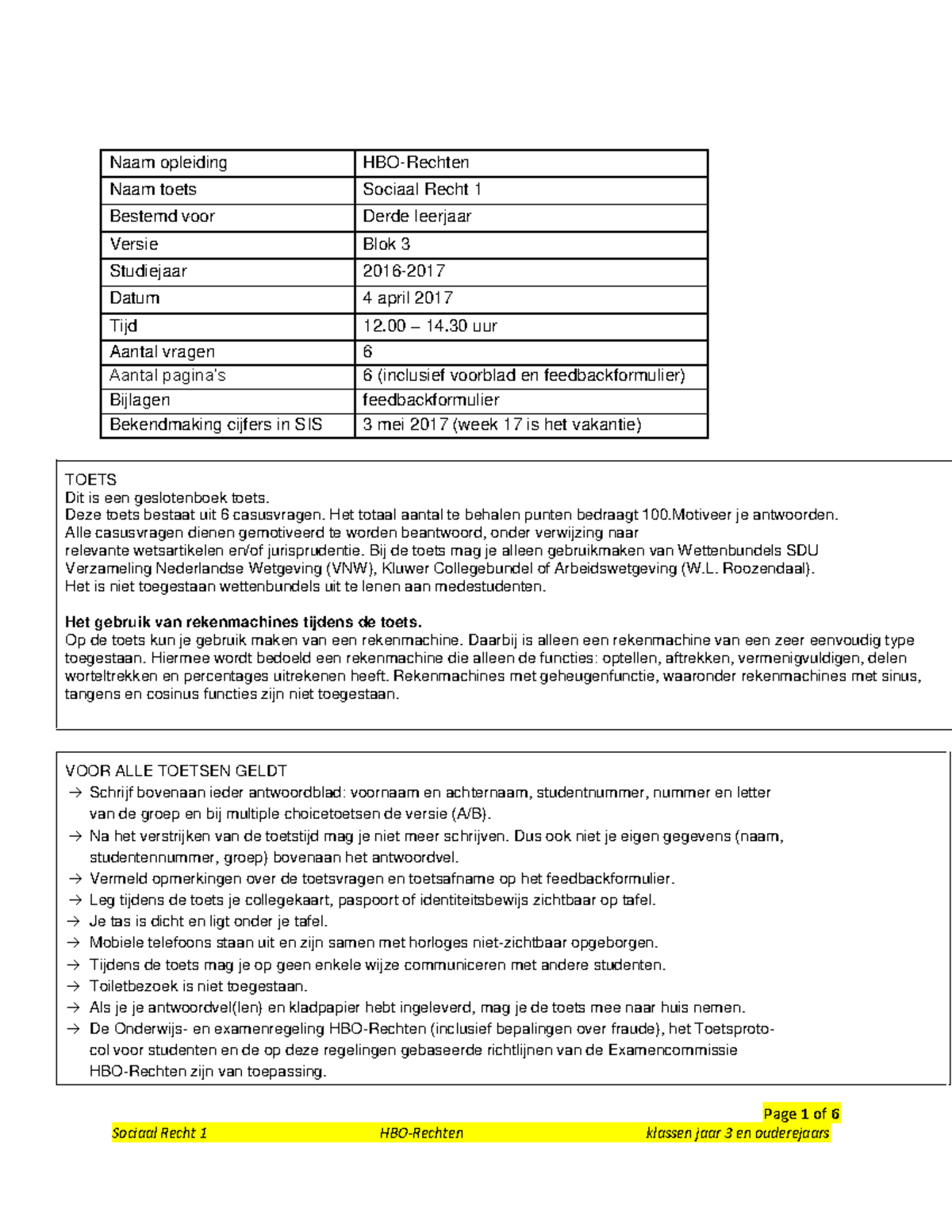 Proeftoets 1 (studentenversie) - Page 1 Of 6 Naam Opleiding HBO-Rechten ...