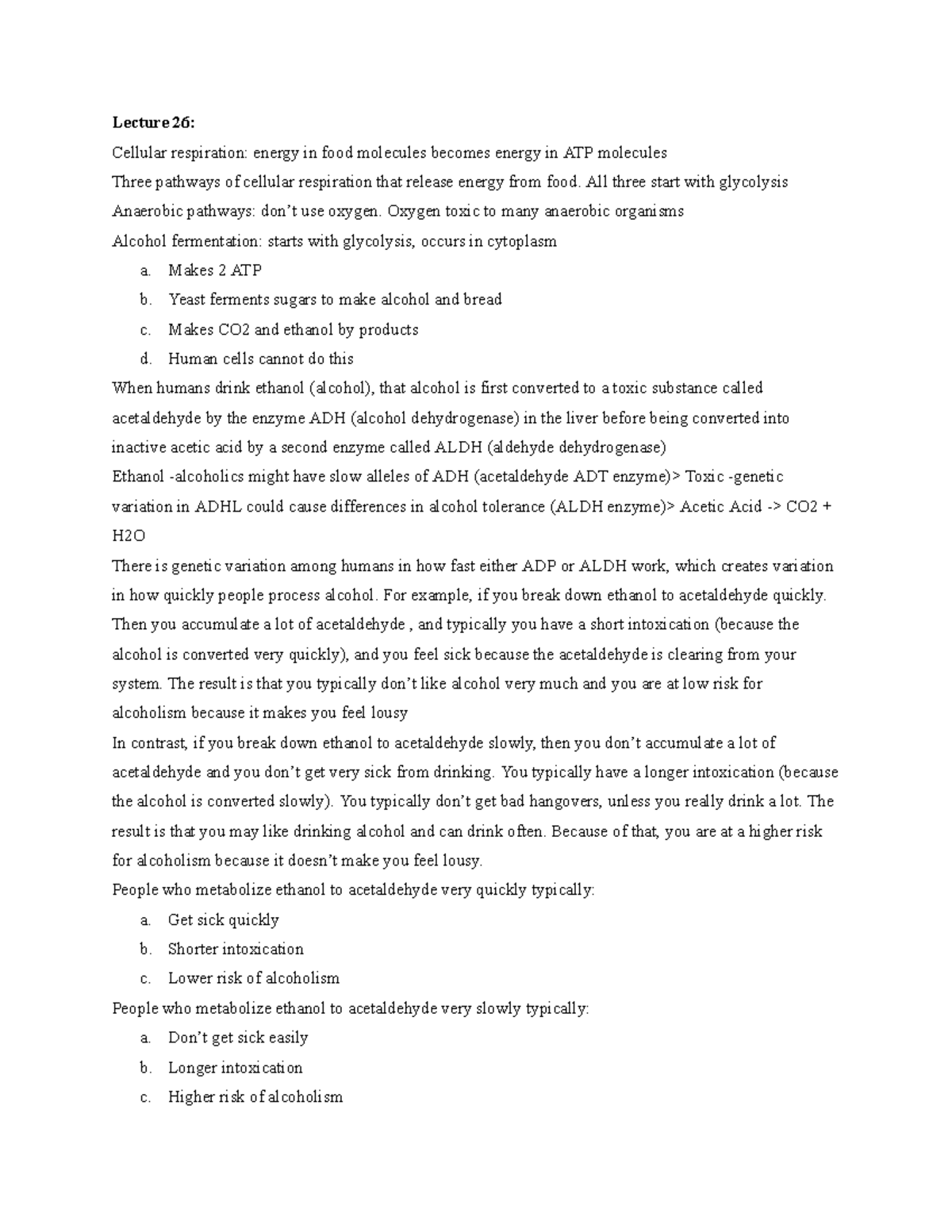 Biology 1102, Lecture 26 Lecture 26 Cellular respiration energy in
