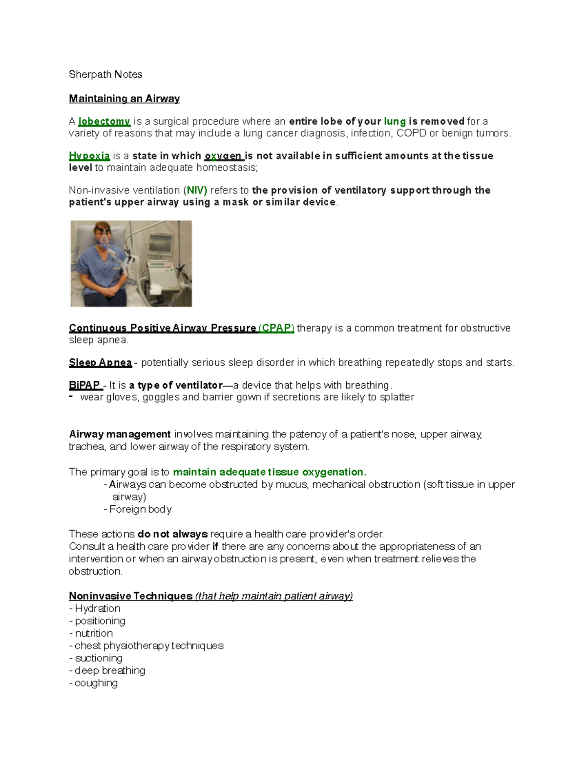 Sherpath- Maintaing Airway - Sherpath Notes Maintaining an Airway A ...