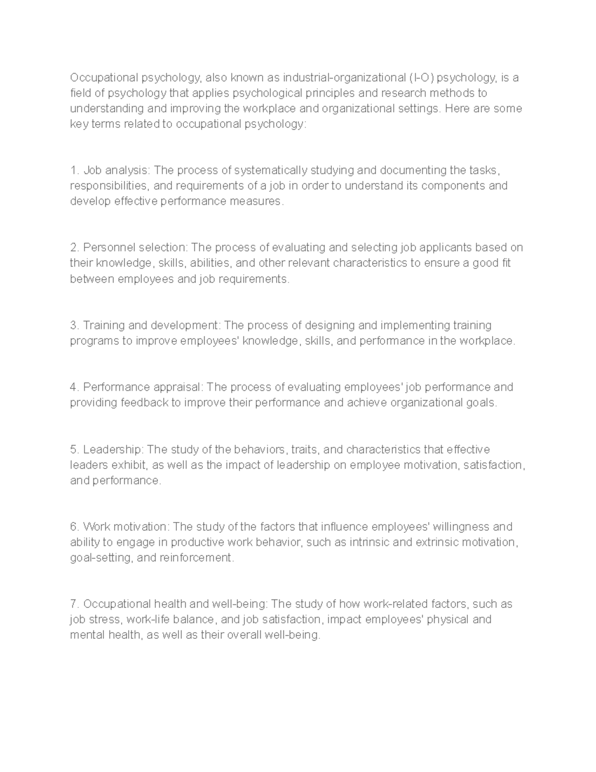 Untitled document noted Occupational psychology, also known as