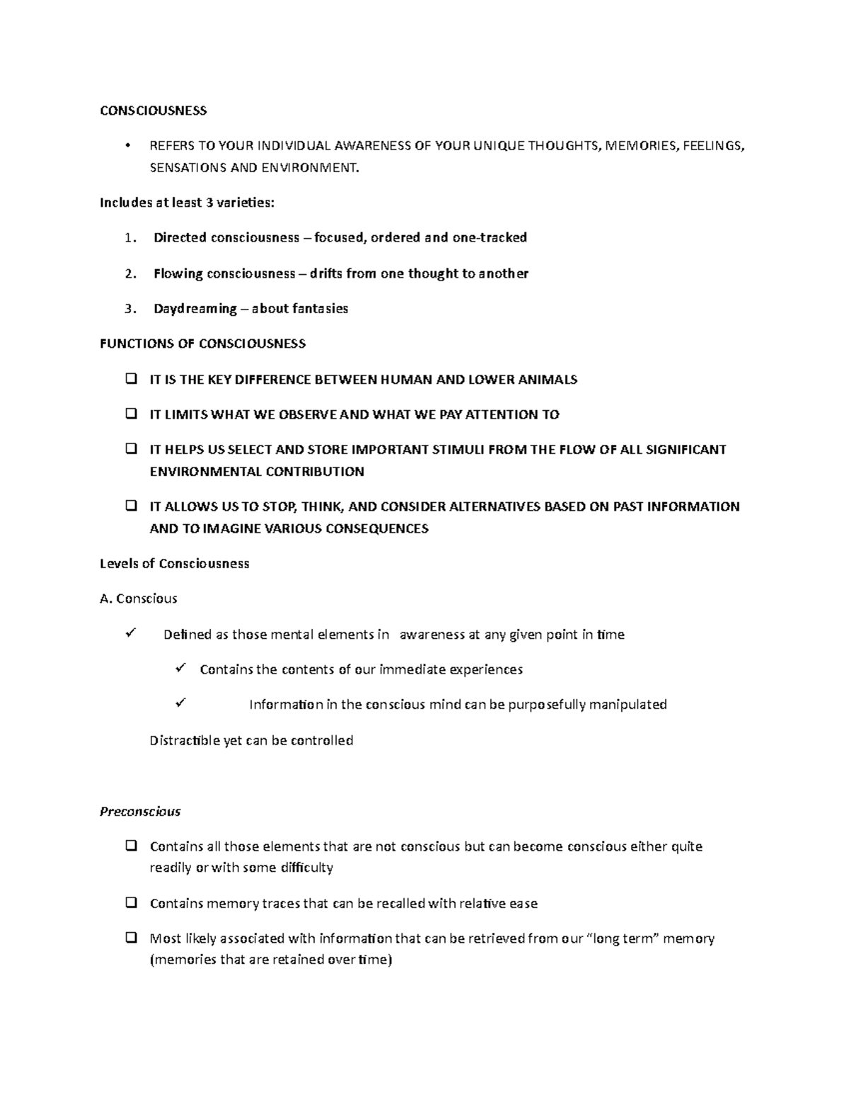 Consciousness - Lecture Notes 8 - Consciousness • Refers To Your 