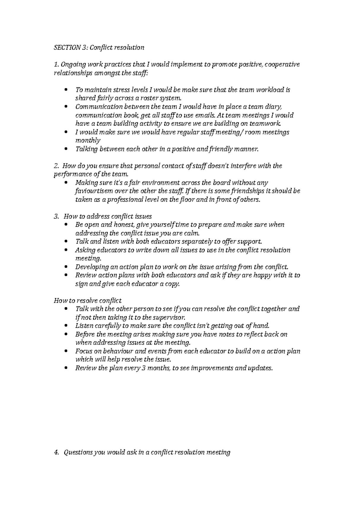 Section 3 - Notes In Class - Section 3: Conflict Resolution Ongoing 