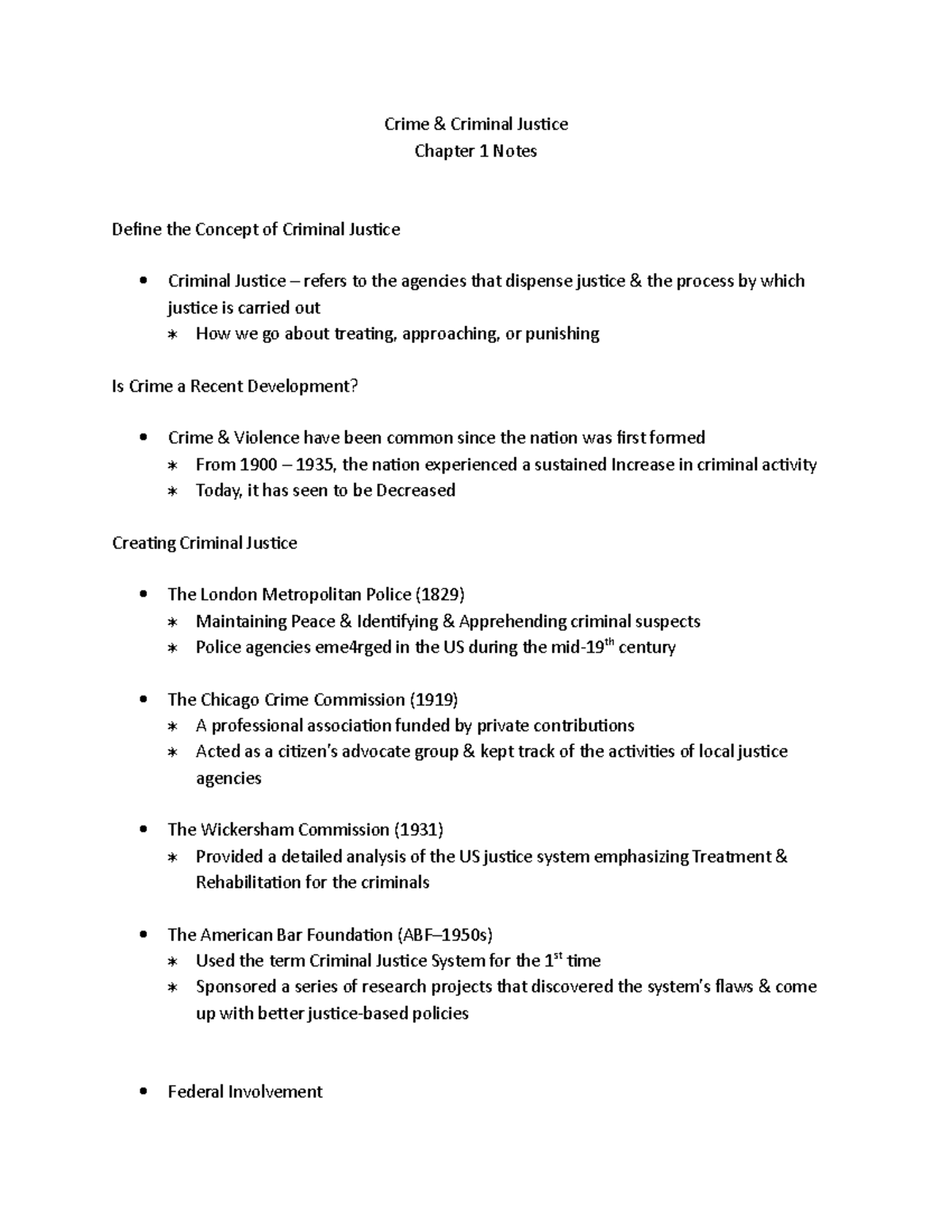 Intro To Crim Ch 1 Notes - Crime & Criminal Jusice Chapter 1 Notes ...