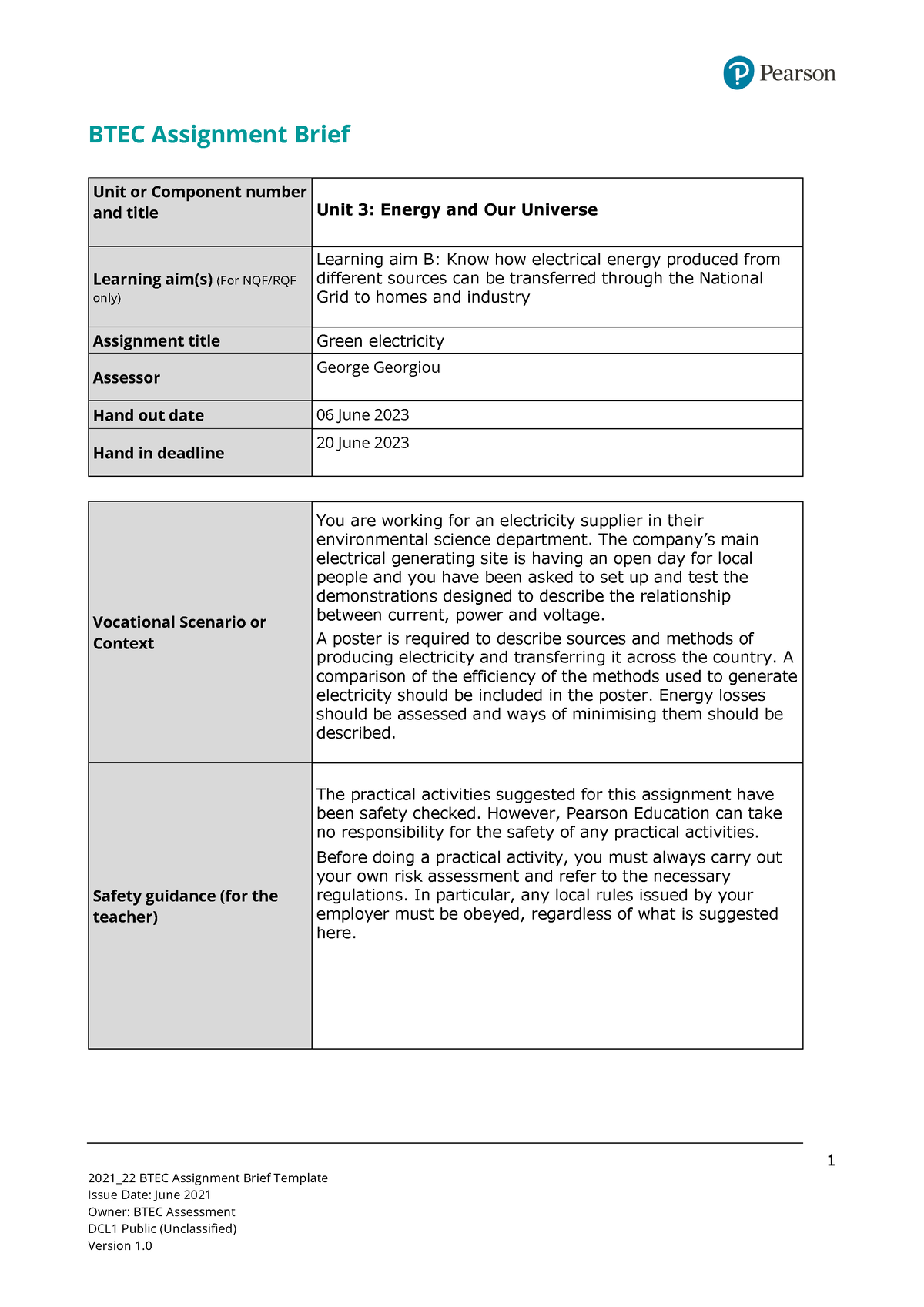 assignment brief template btec