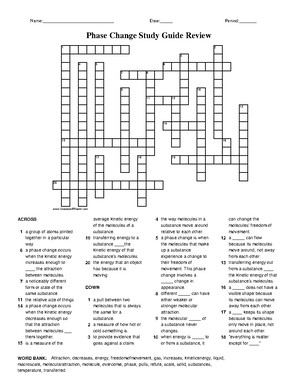 Amplify Science- Phase Change Vocabulary Review Crossword Puzzle in 2024