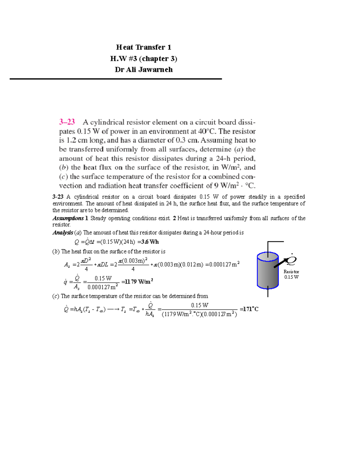 Chapter 03 - Heat transfer - Heat Transfer 1 H #3 (chapter 3) Dr Ali ...