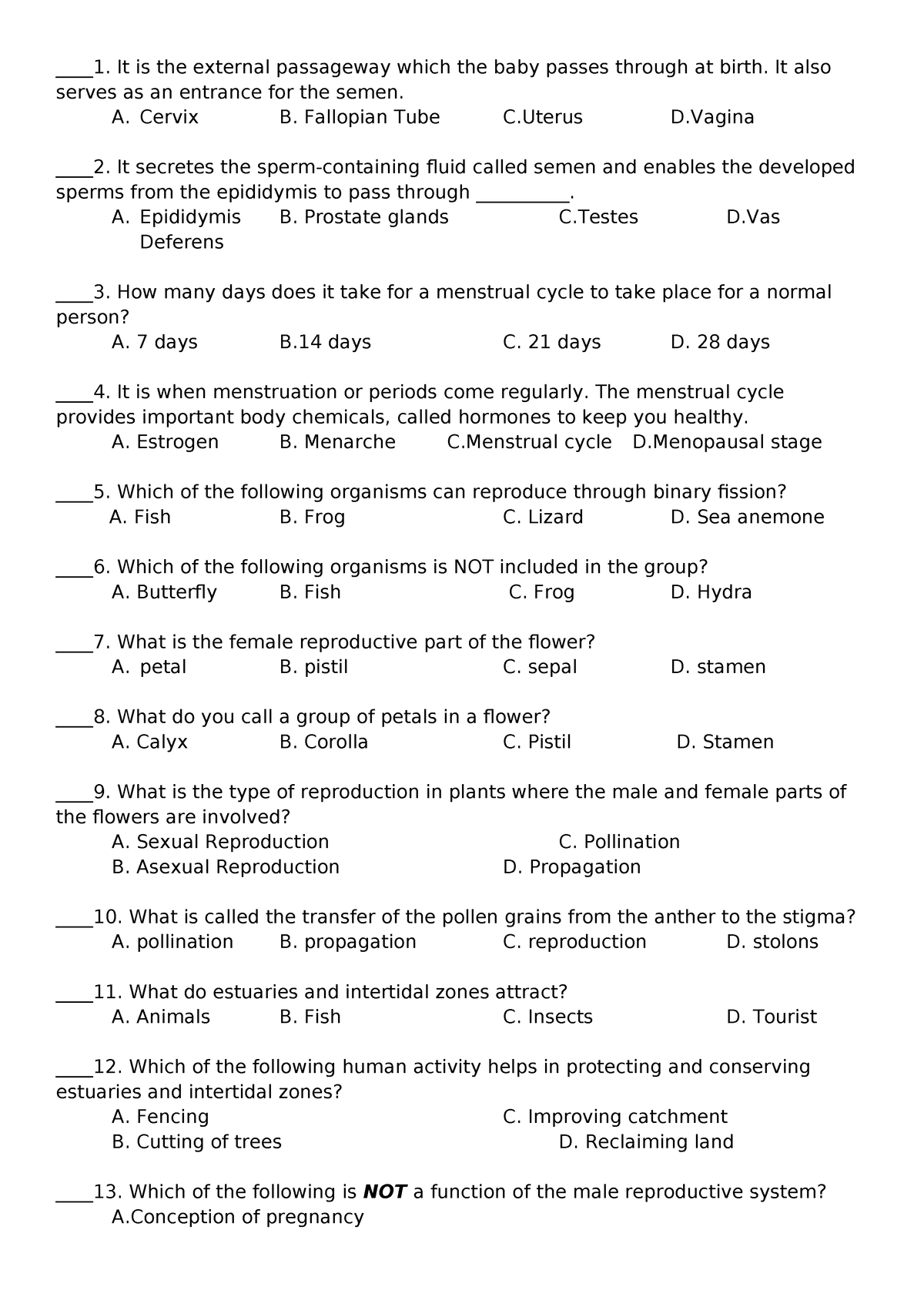 Reviewer science - quiz - ____1. It is the external passageway which ...