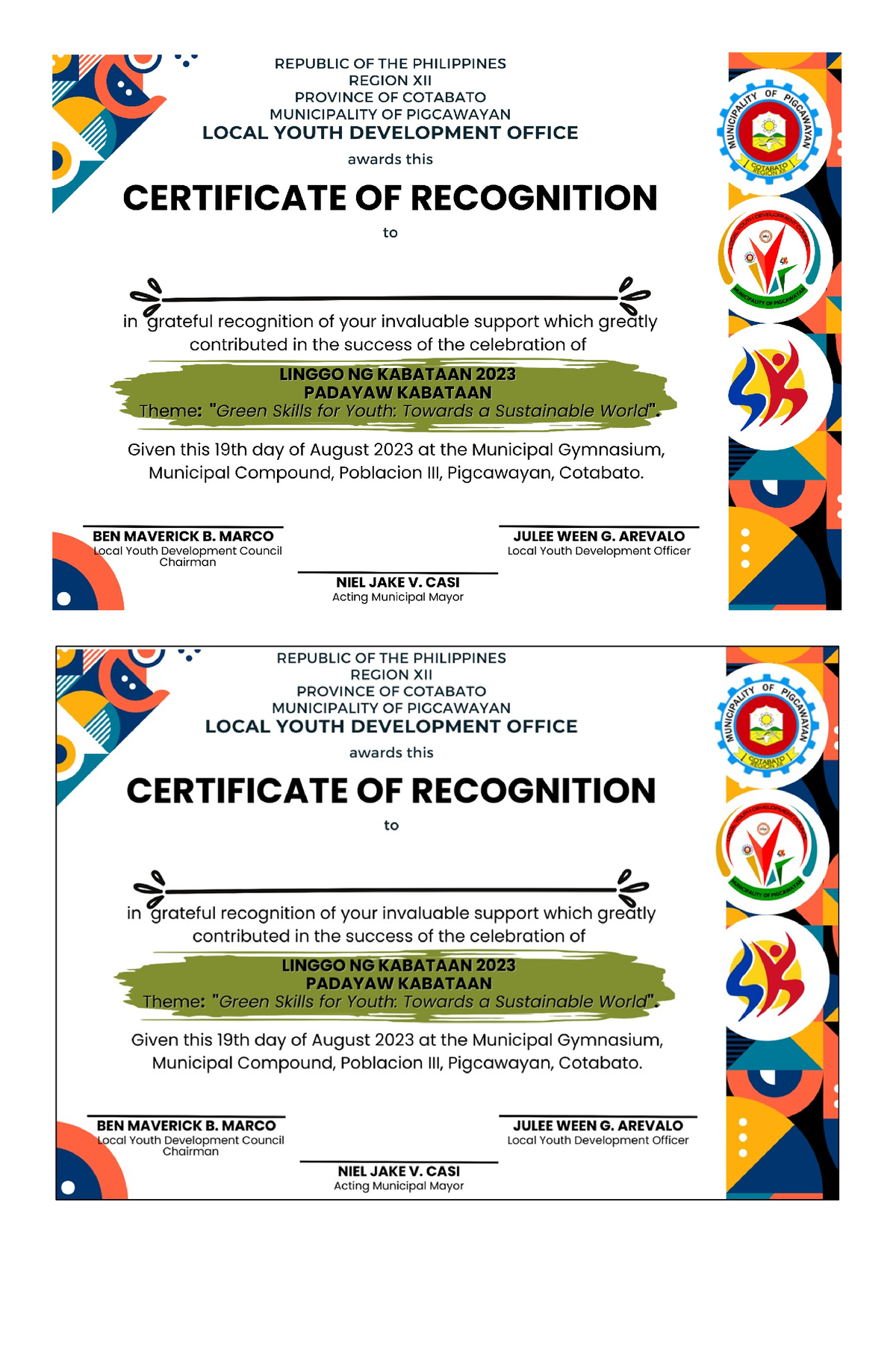 Linggo ng Kabataan Certificate - Foreign Language Mandarin - Studocu