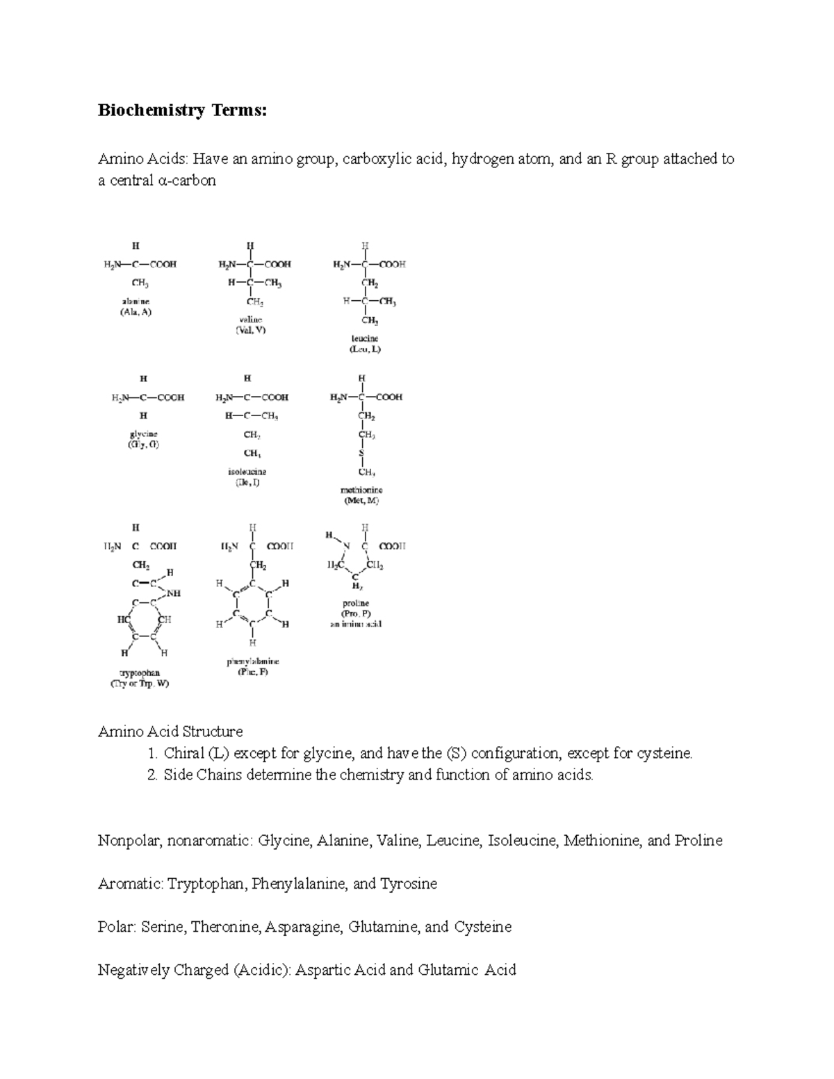 Biochemistry Exam Notes Biochemistry Terms Amino Acids Have an