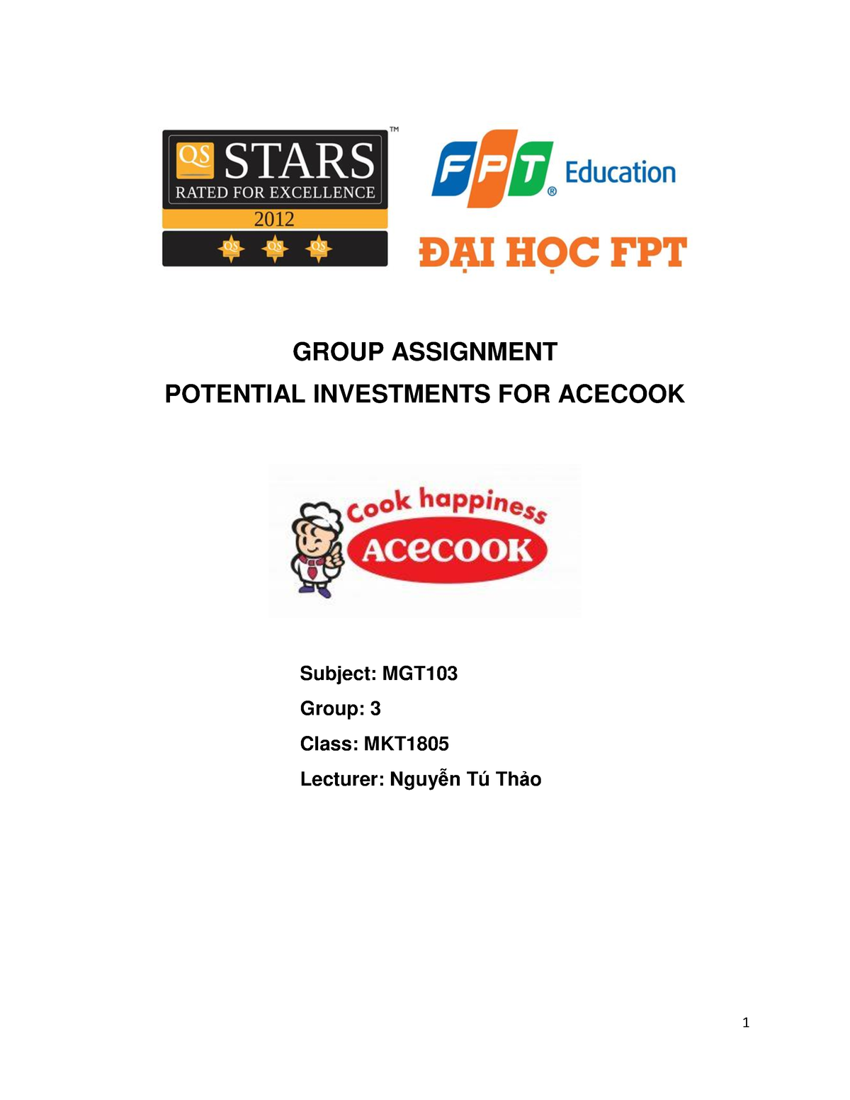 Group Assignment MGT - GROUP ASSIGNMENT POTENTIAL INVESTMENTS FOR ...