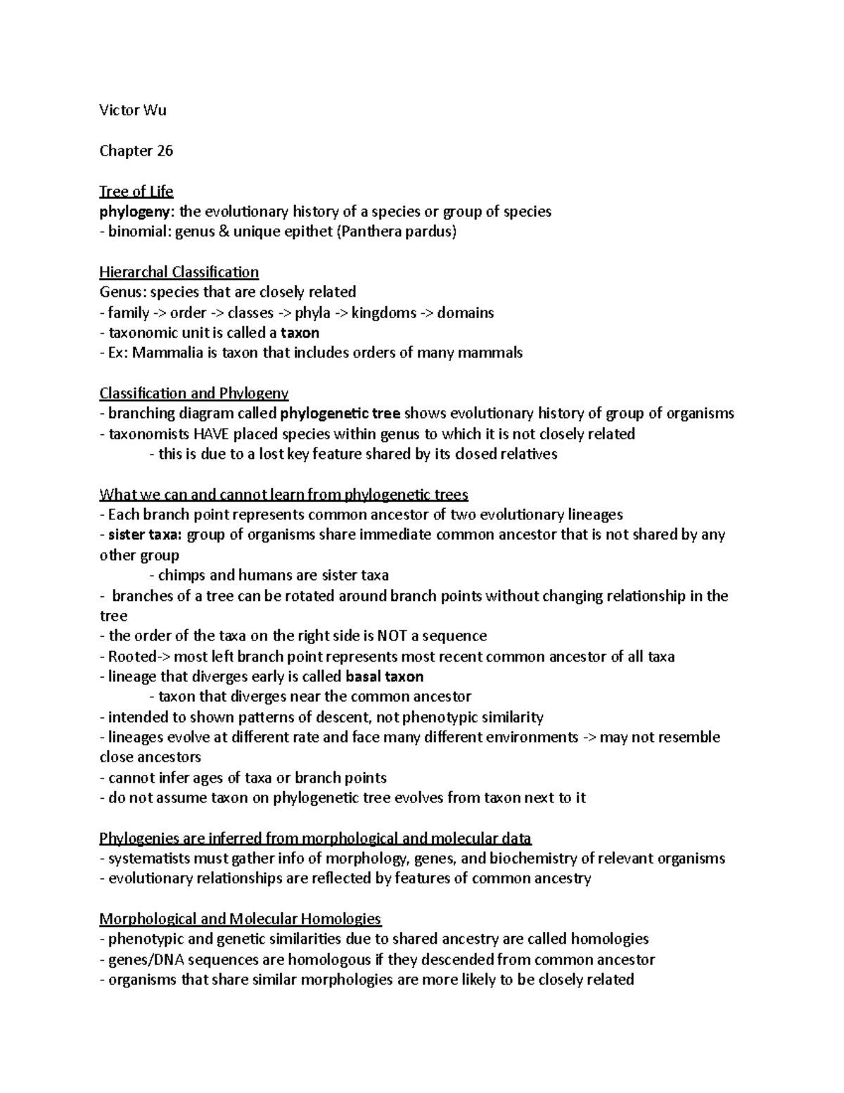 26 Phylogeny and the Tree of Life - Victor Wu Chapter 26 Tree of Life ...
