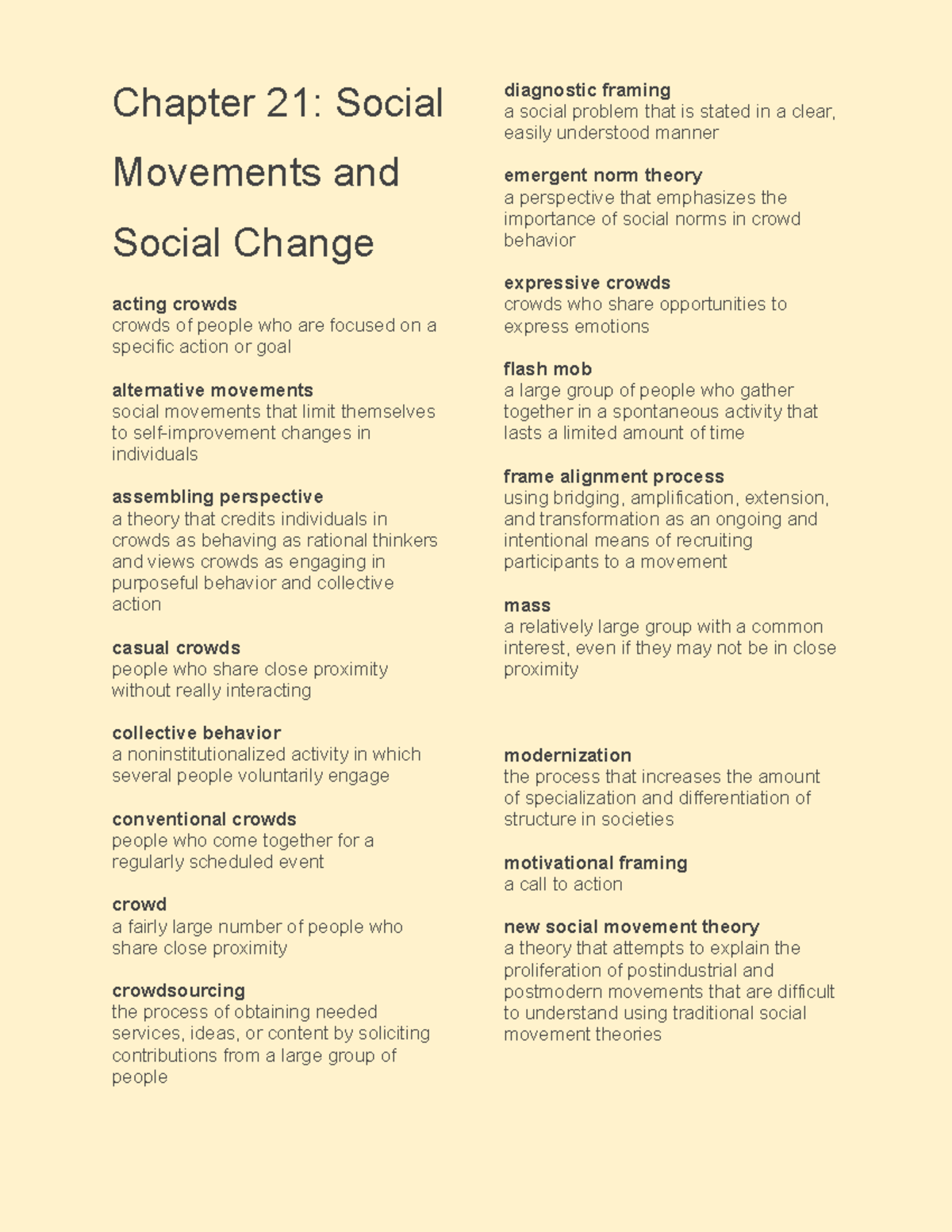 Ch 21 Key Terms - Chapter 21: Social Movements And Social Change Vocab ...