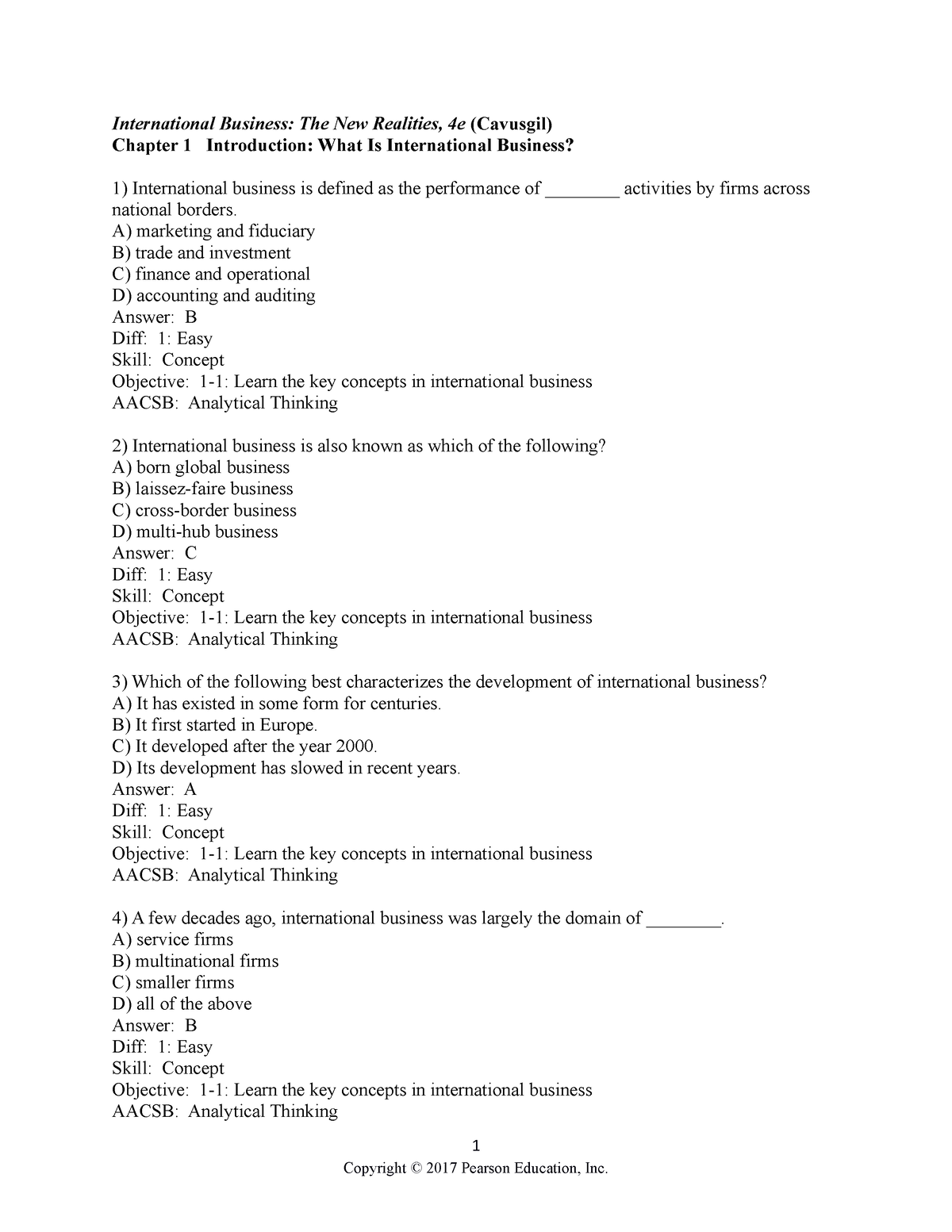 Chapter 1 - Test Bank - International Business: The New Realities, 4e ...