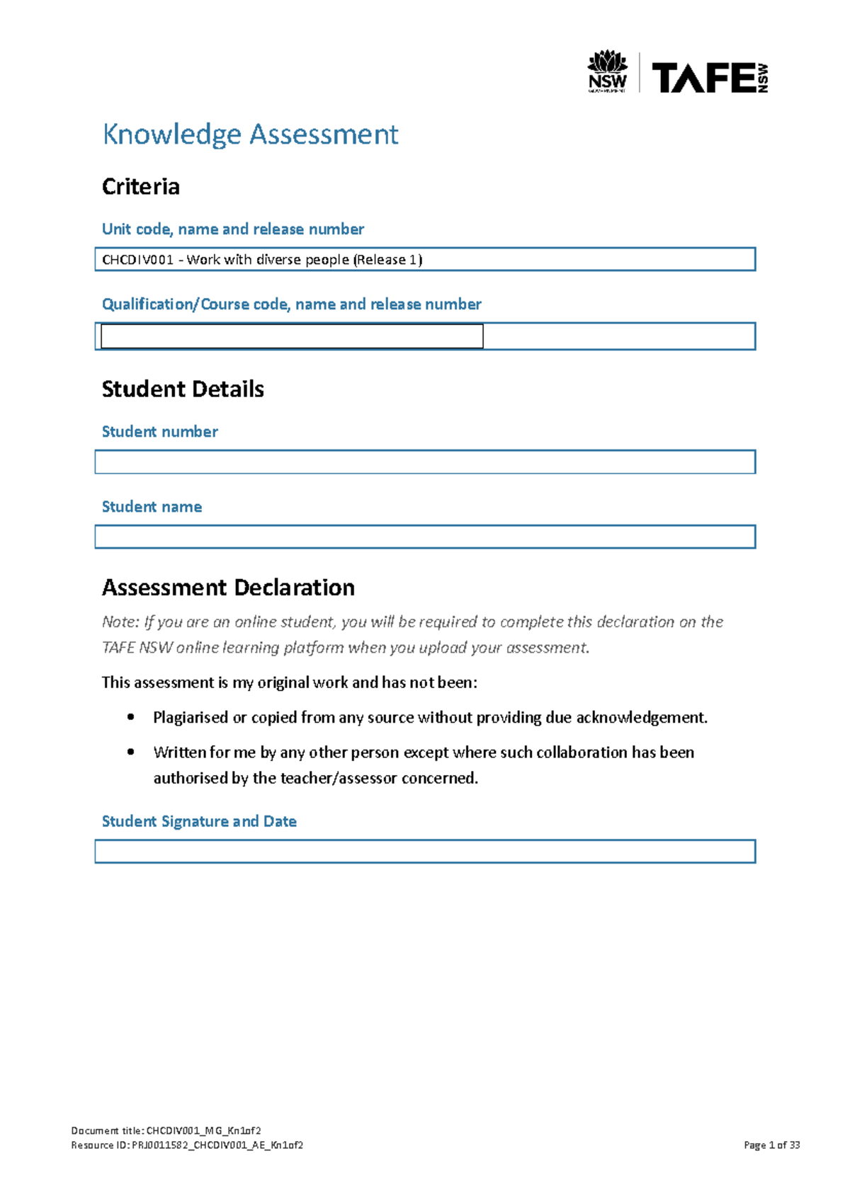 Chcdiv 001 AE Kn1of2 - SOLVING QUASTION - Knowledge Assessment Criteria ...