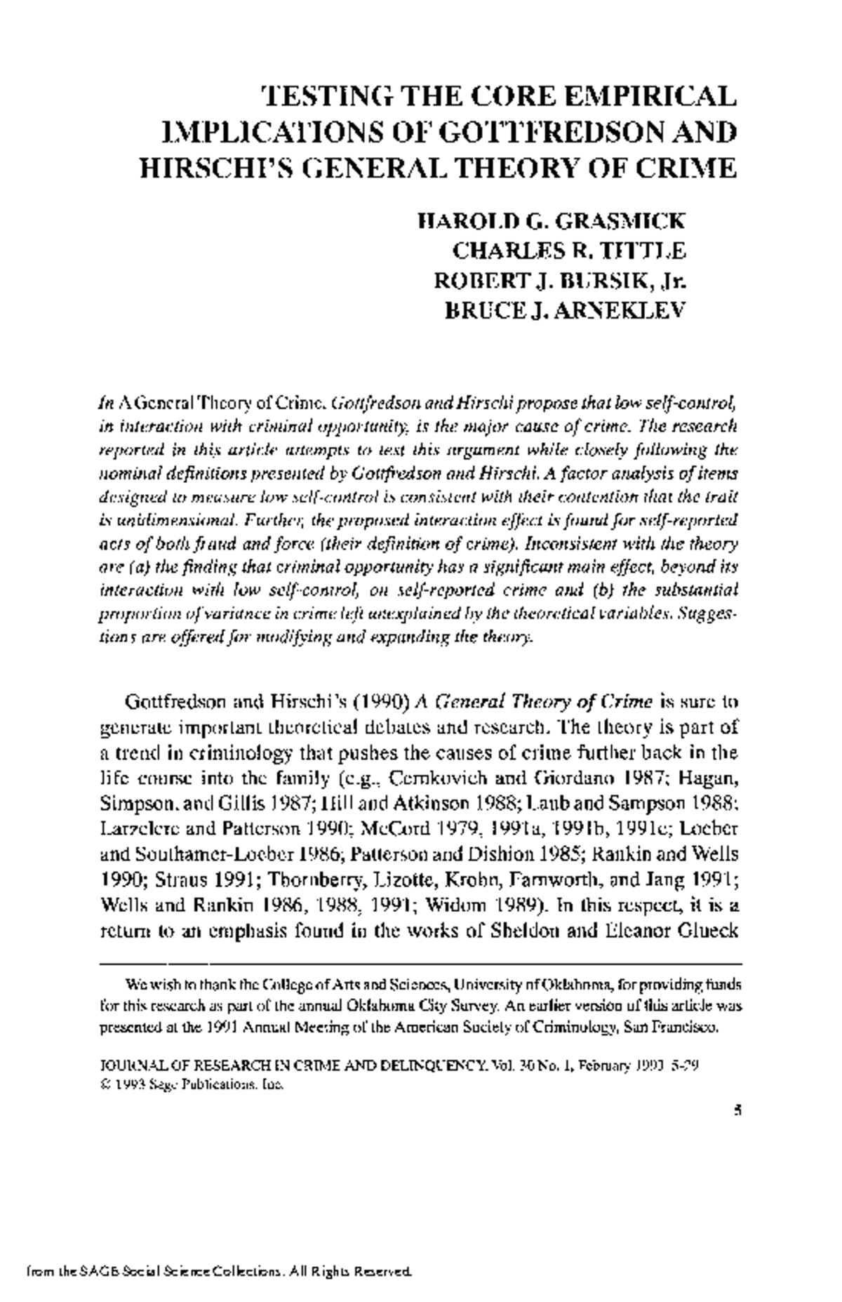 Lectura 4 - Grasmick et al. (1993) - Teorías criminológicas - from the ...