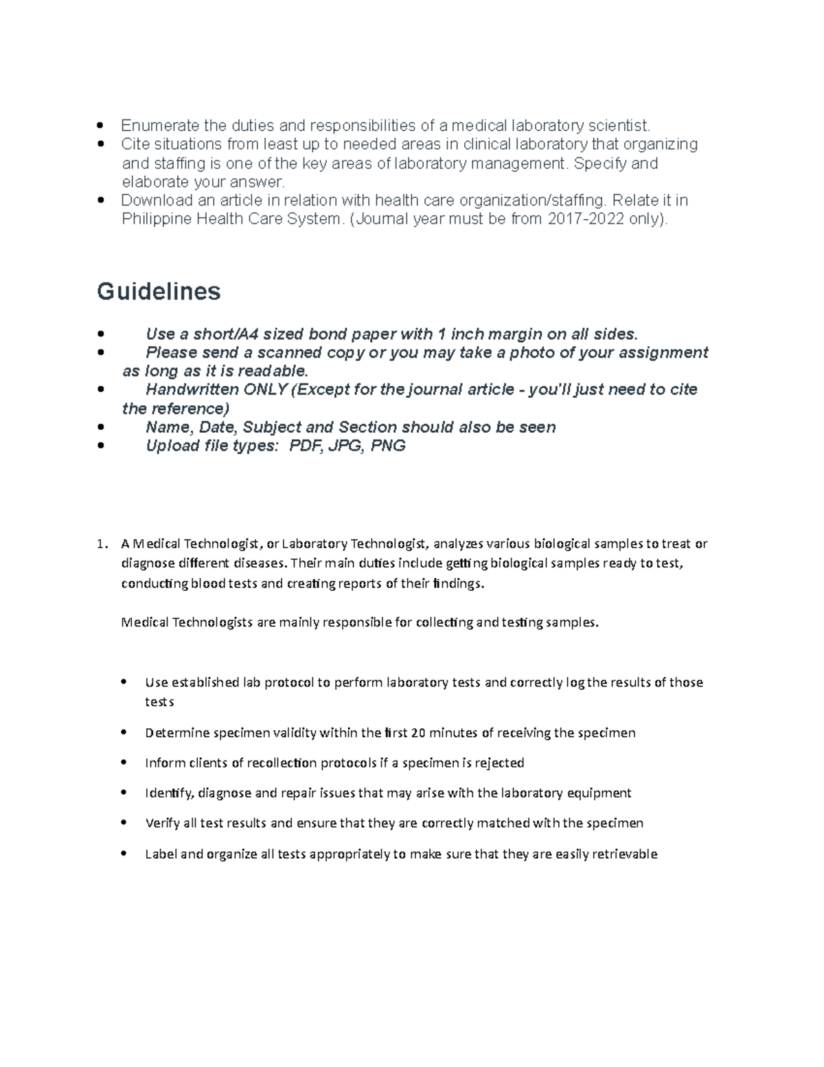 UNIT TASK - ACTIVITY - Enumerate the duties and responsibilities of a ...