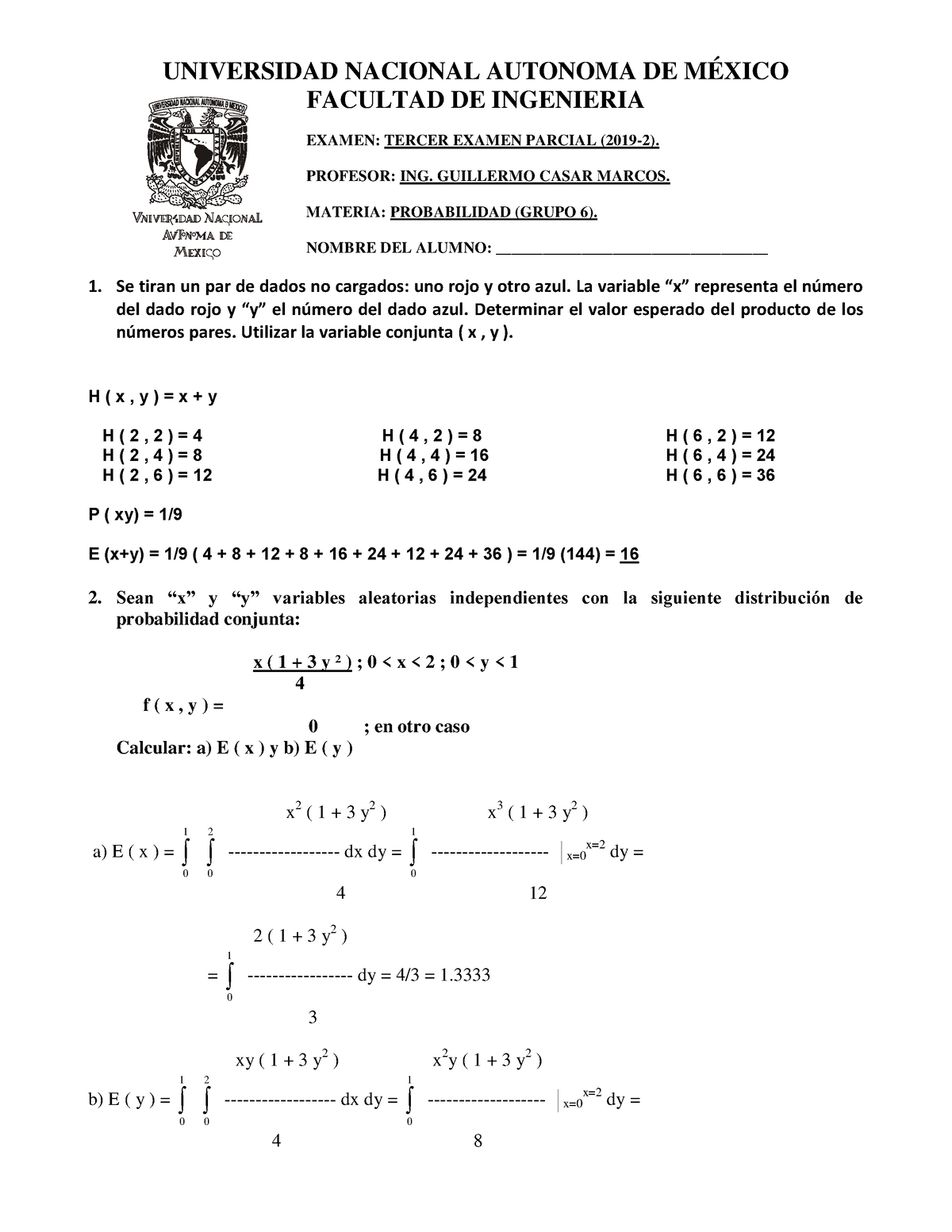 Py E-3P-2019-2 Sol - Ejercicios - FACULTAD DE INGENIERIA EXAMEN: TERCER ...