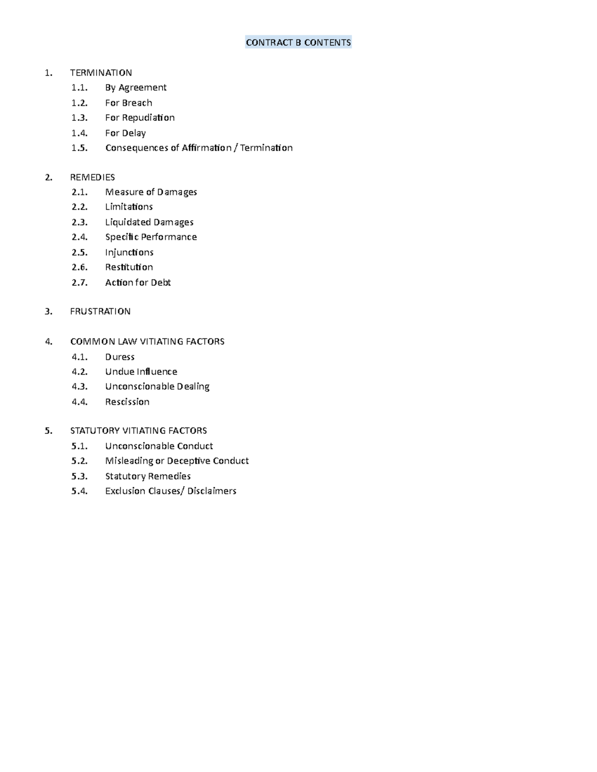 Contract B Notes - Note - CONTRACT B CONTENTS 1. TERMINATION By ...