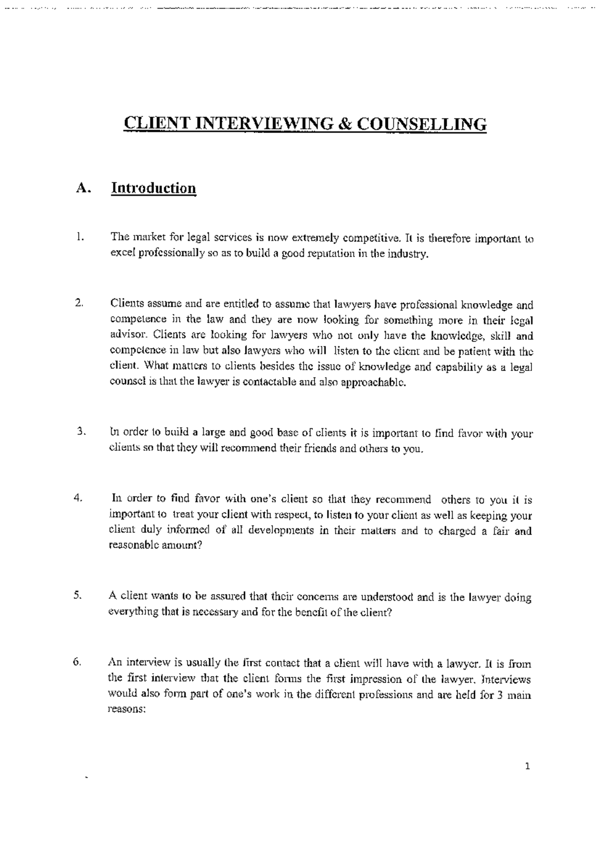 Client Interviewing Counselling - Legal Skills - Studocu