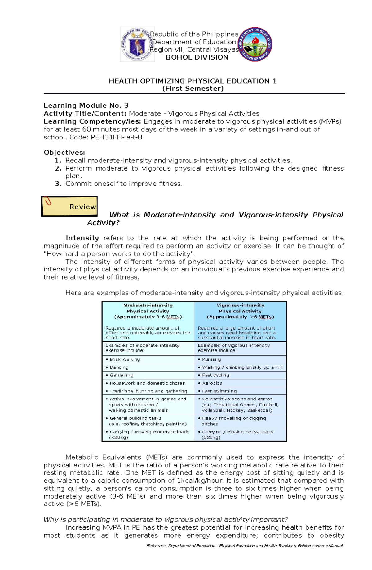 HOPE 1 Module 3 - thank you - Republic of the Philippines Department of ...