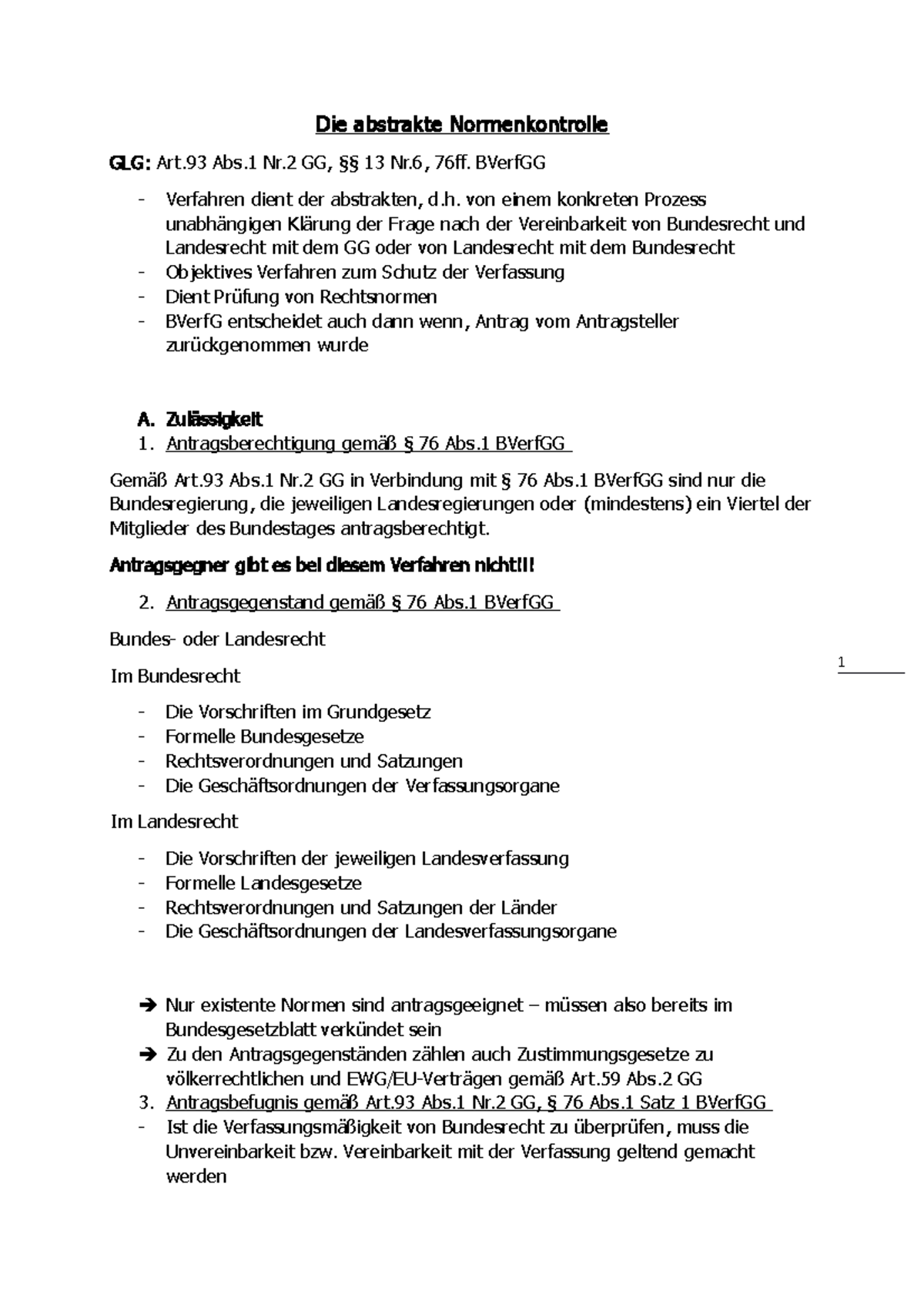 Unterschied Abstrakte Und Konkrete Normenkontrolle Die abstrakte Normenkontrolle - BVerfGG Verfahren dient der abstrakten