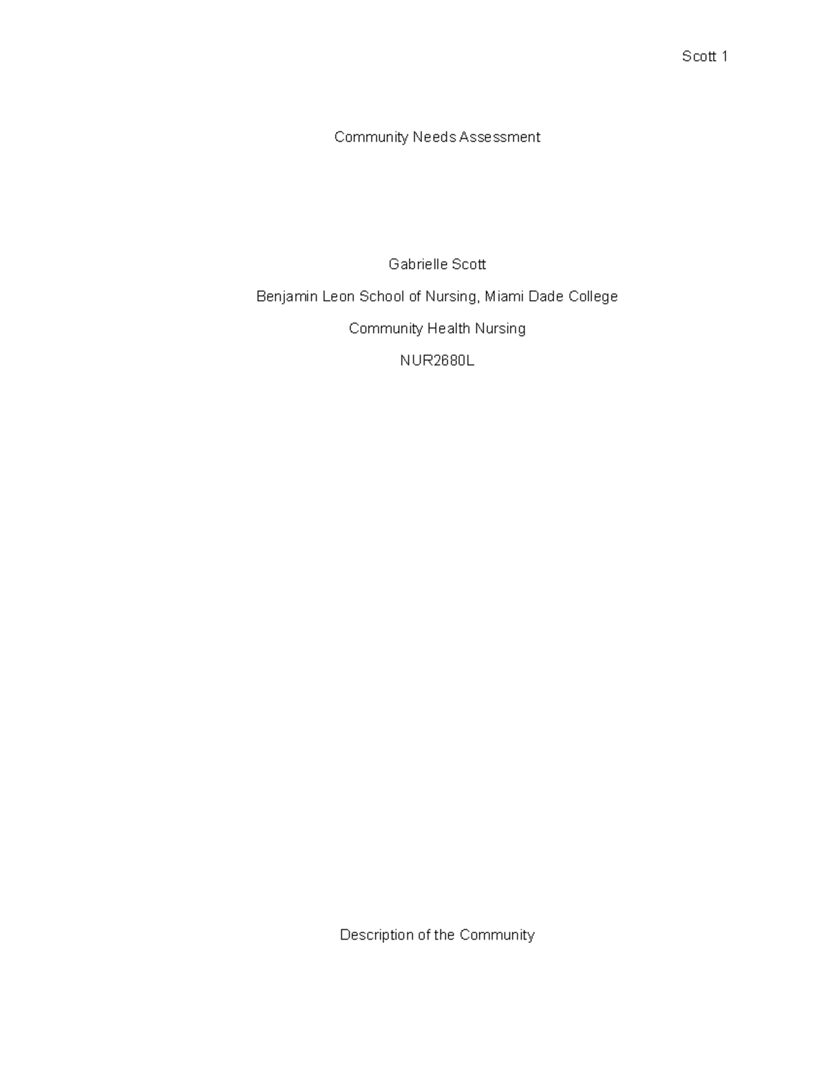 Paper - community - Community Needs Assessment Gabrielle Scott Benjamin ...