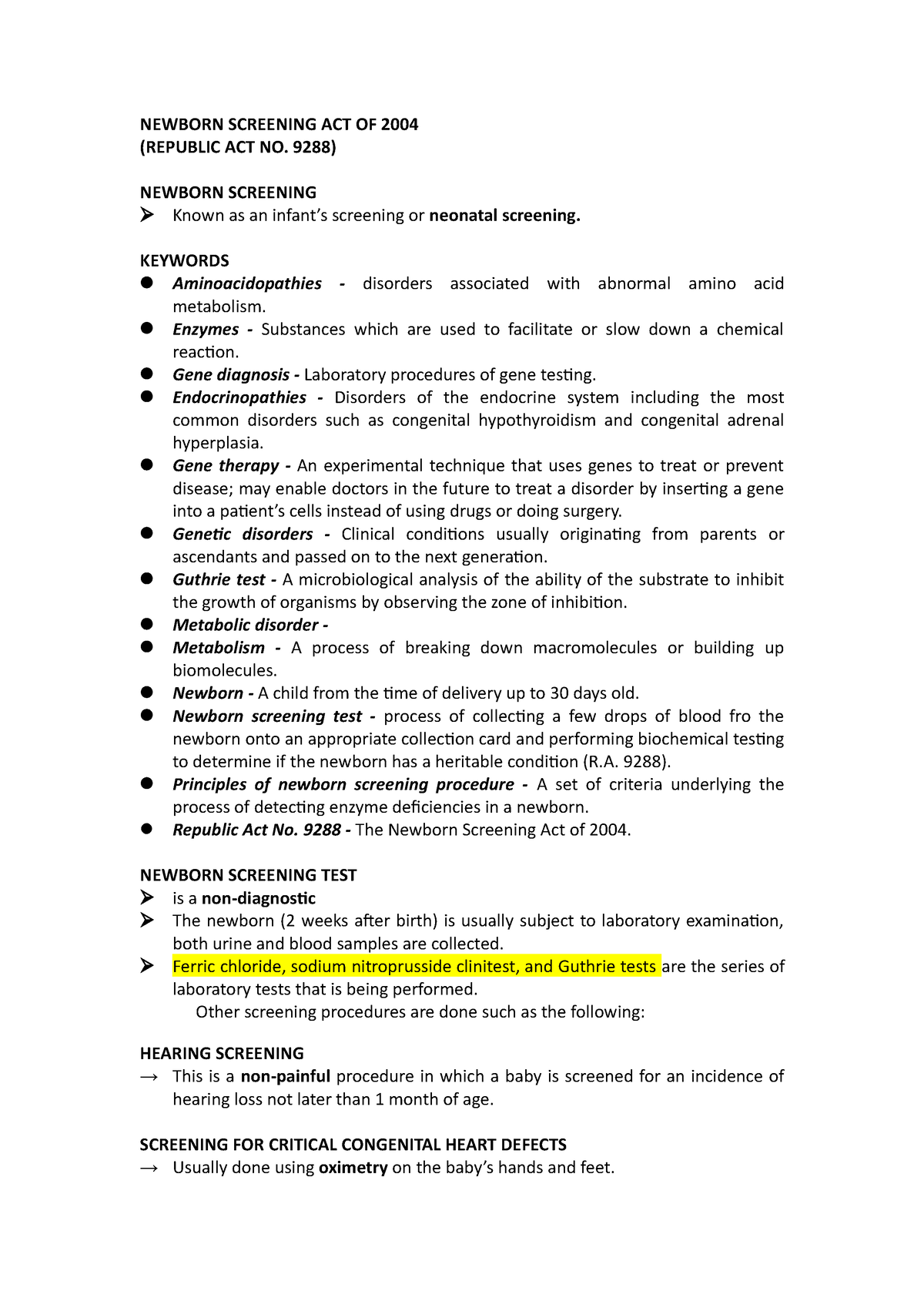 Newborn Screening ACT OF 2004 - NEWBORN SCREENING ACT OF 2004 (REPUBLIC ...