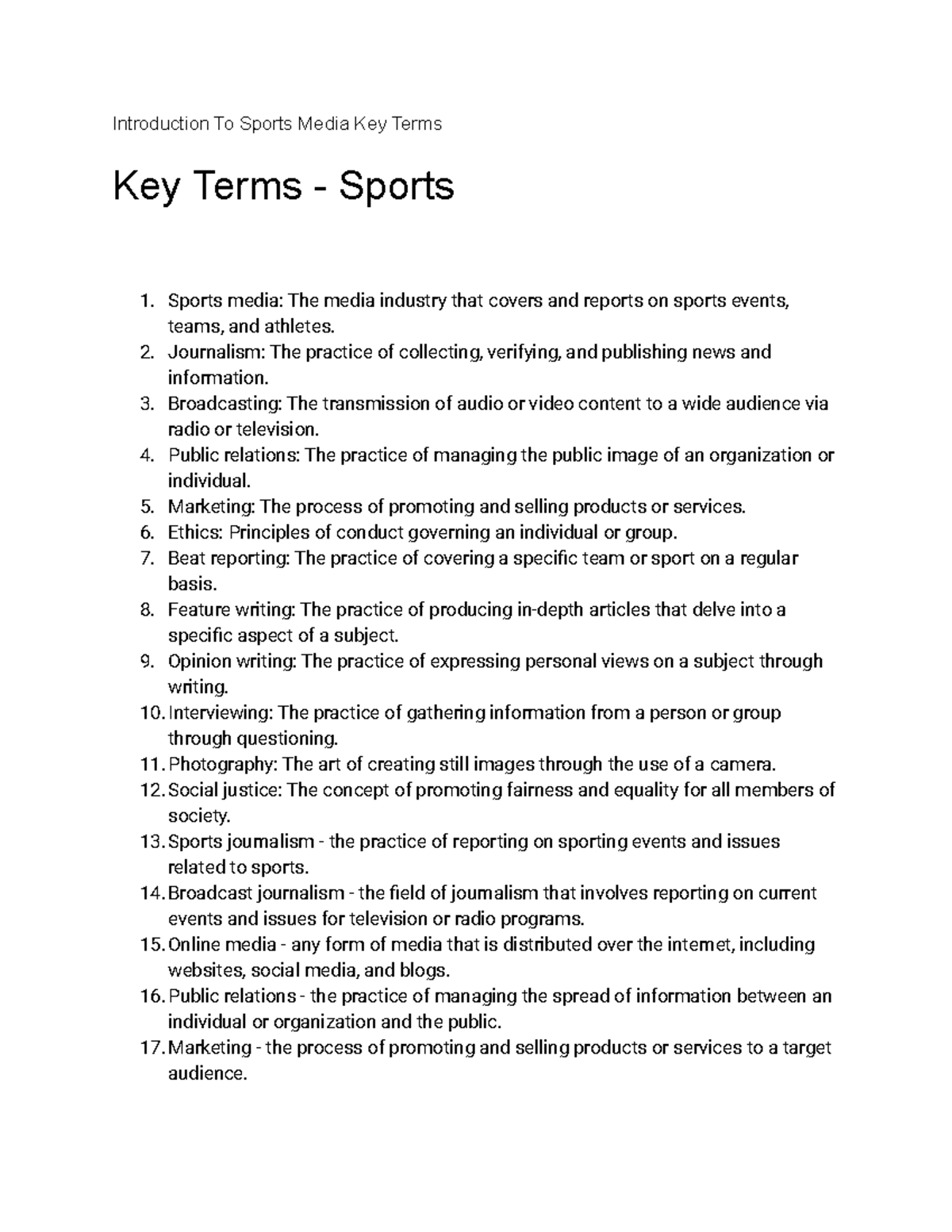 Introduction To Sports Media Key Terms Journalism The practice of