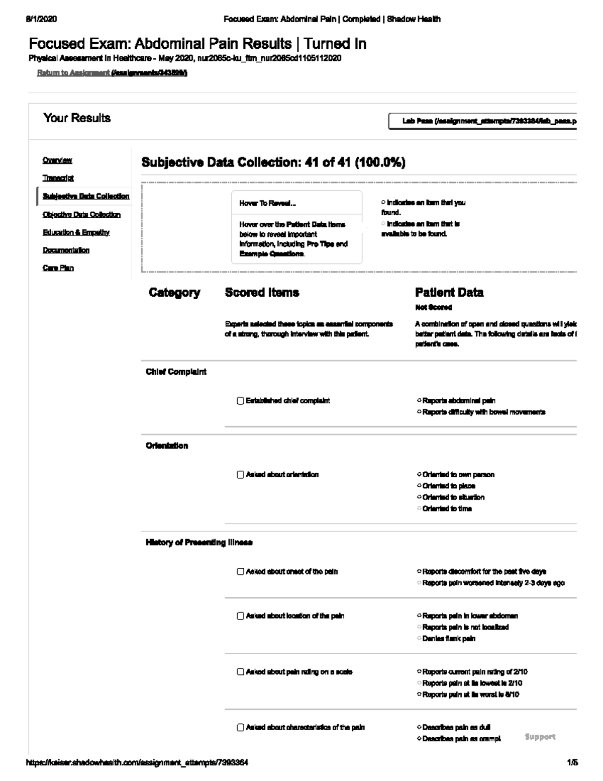 Esther Park Subjective Focused Exam Abdominal Pain Completed I