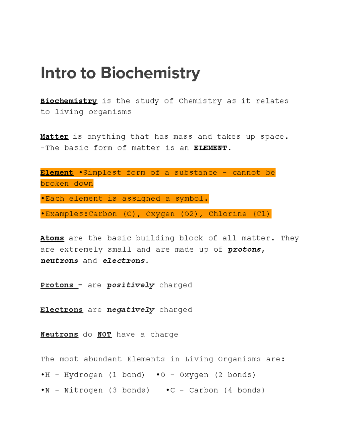 Introduction to Biochemistry Elements Compounds and Organic Compounds