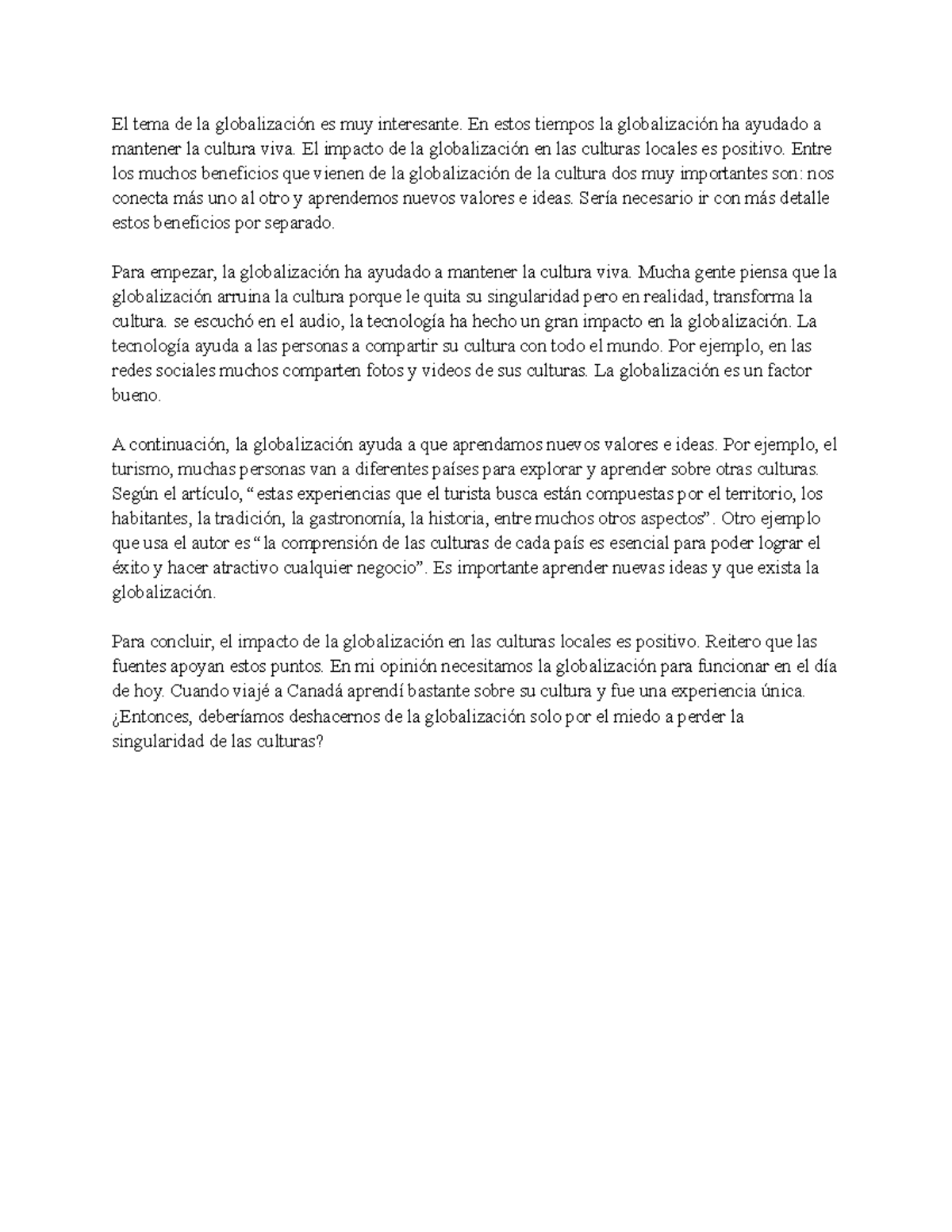 Ensayo Argumentativo - Write an argumentative essay in Spanish about a ...