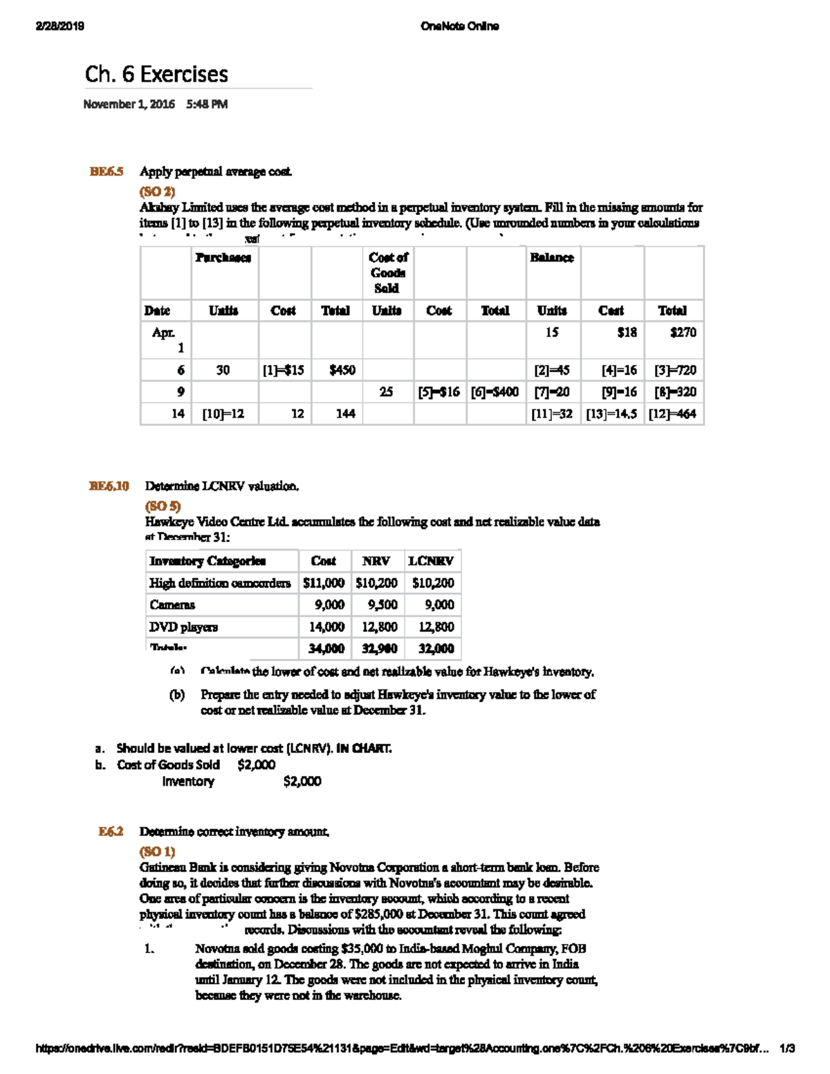 Chapter 6 Exercises - 2/28/2019 OneNote Online Ch. 6 Exercises November ...