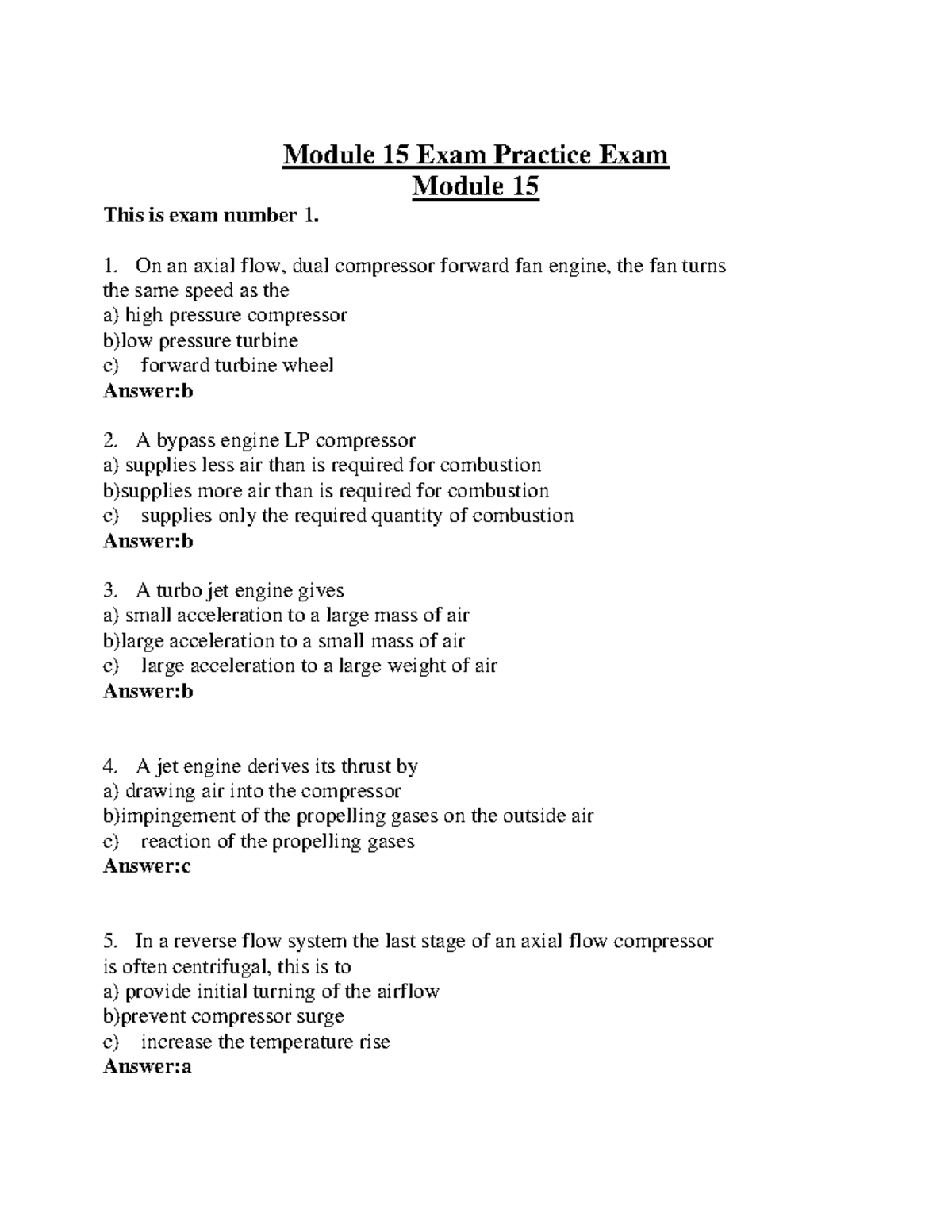 Mod 15 Turbine Engine Questions - Module 15 Exam Practice Exam