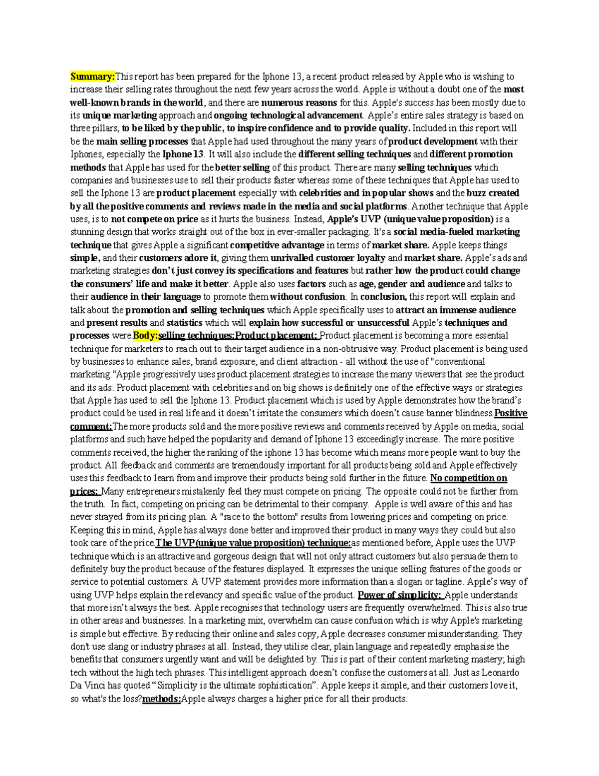 Iphone 13 Report - COMMERCE AND BUSINESS - Summary:This report has been ...