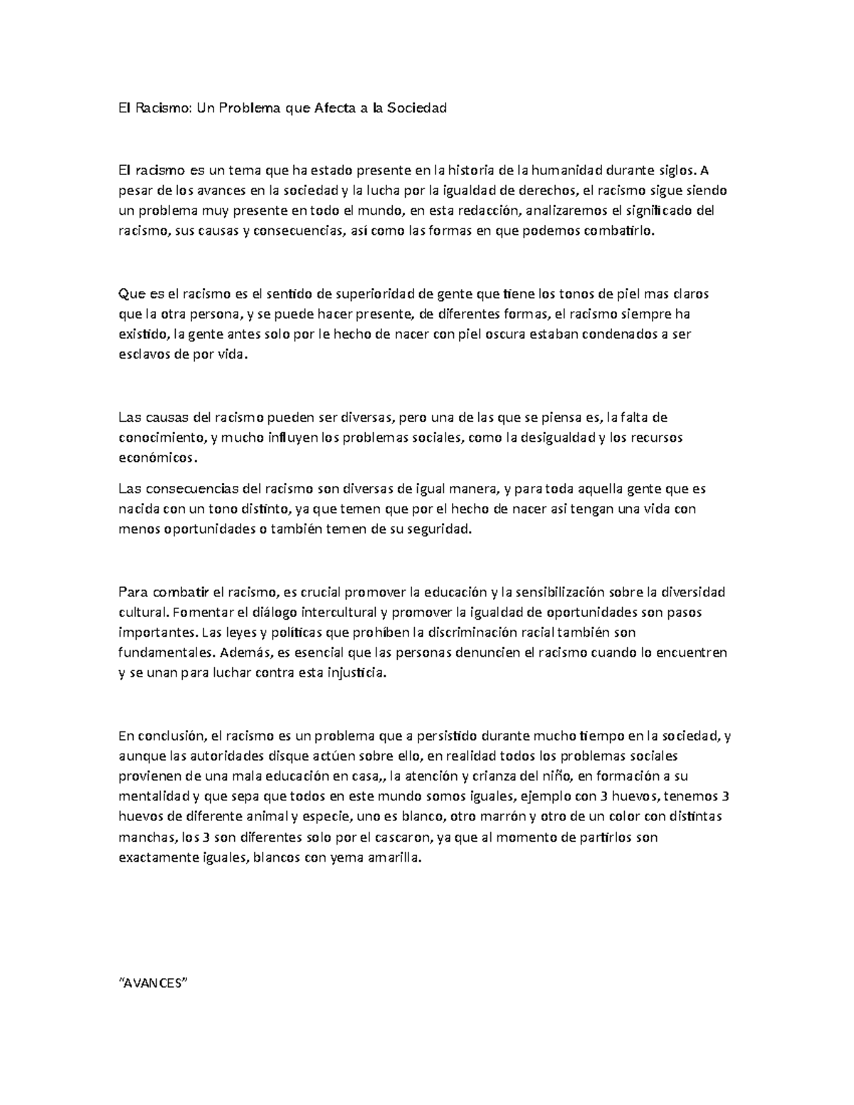 1 El Racismo Ninguna El Racismo Un Problema Que Afecta A La Sociedad El Racismo Es Un Tema 2522