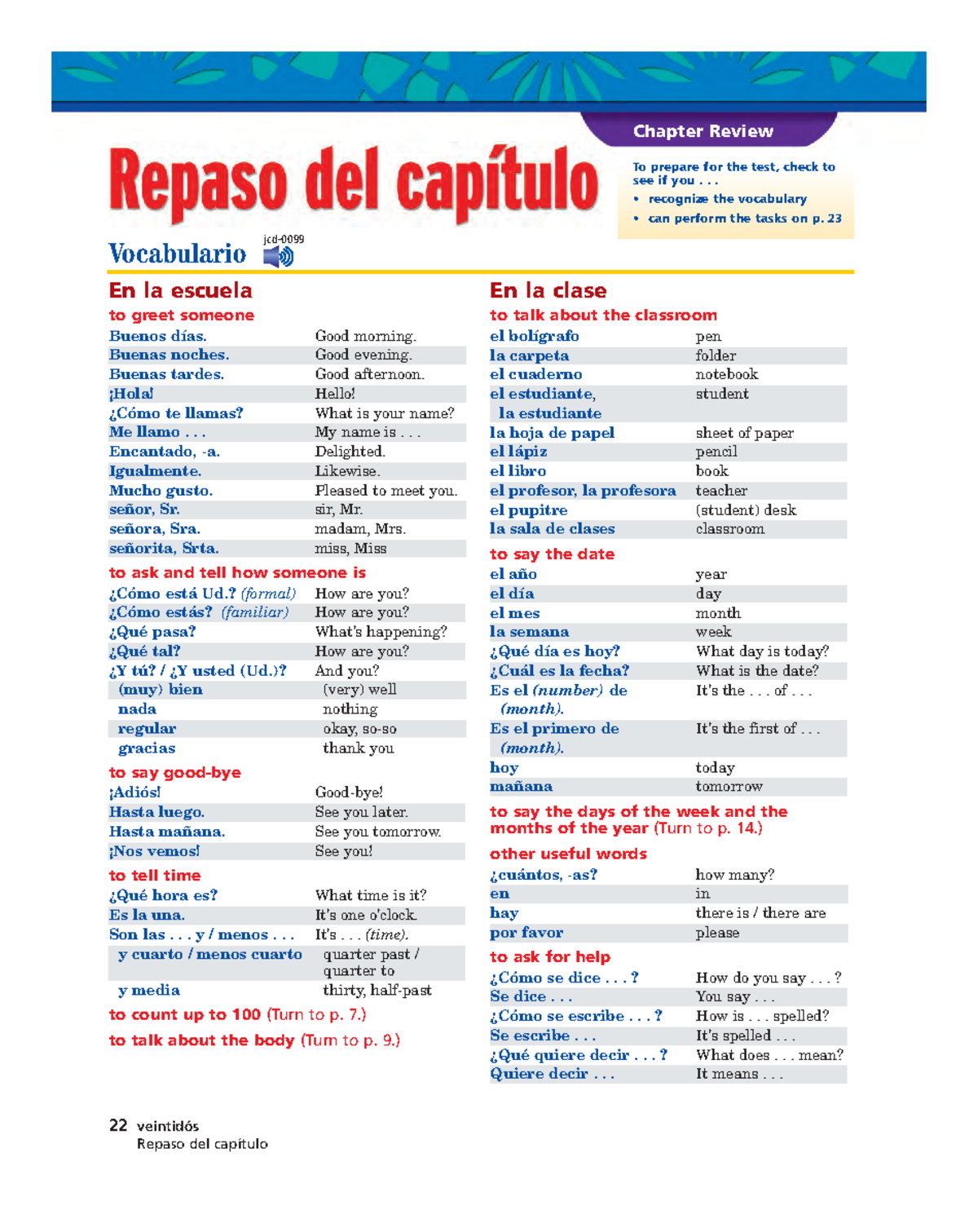 R1 Repaso Ch PE - Spanish translations - 22 veintidós Repaso del ...