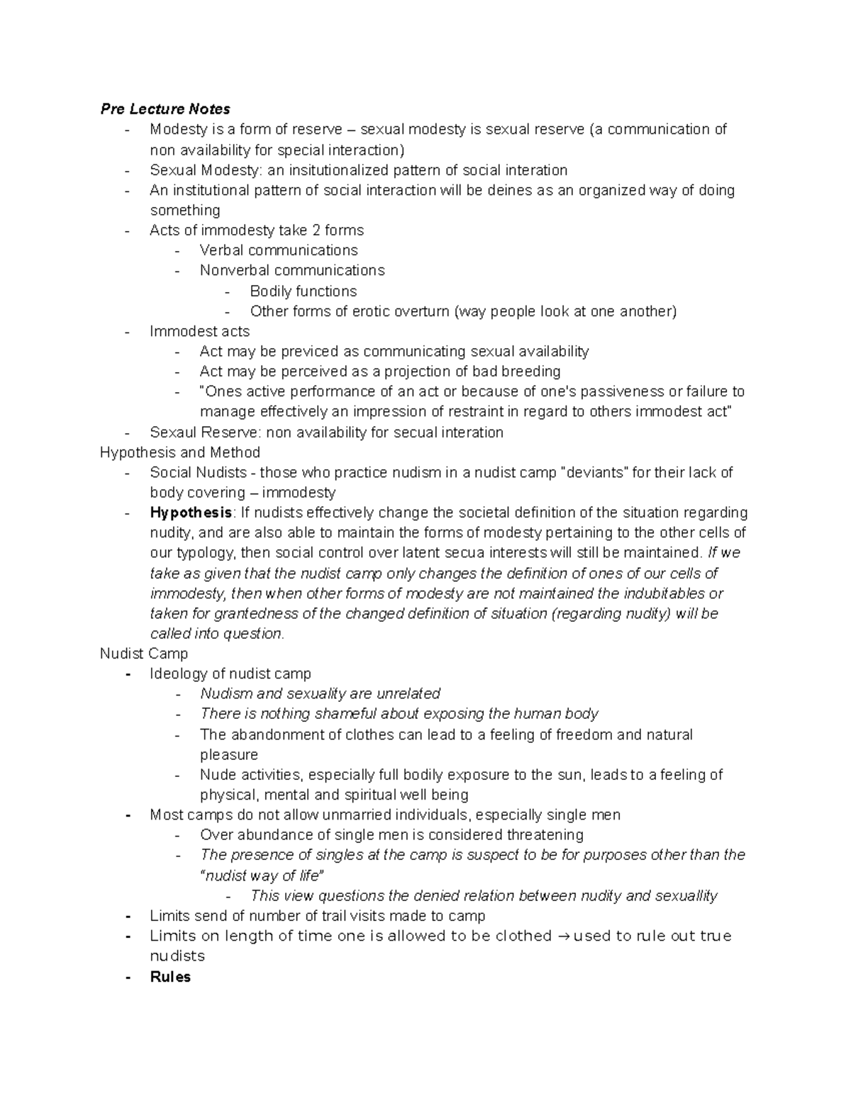 Sex Notes Pre Lecture Notes Modesty Is A Form Of Reserve Sexual Modesty Is Sexual Reserve 6796