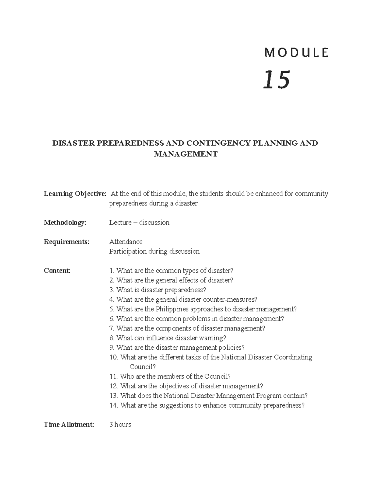 Module 15 Disaster 1 - This might help you. - M O D U L E 15 DISASTER ...