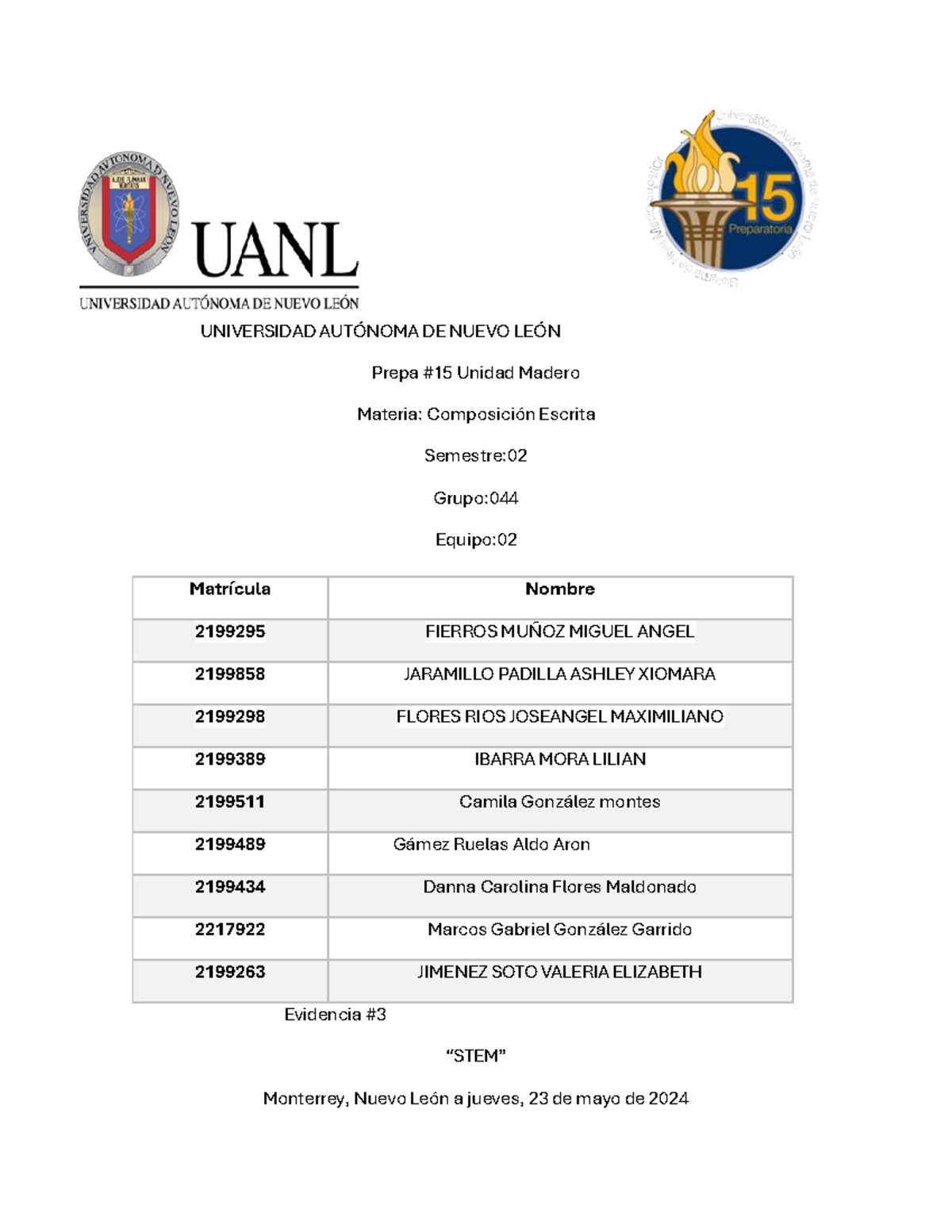 E4 LCM STEM Eqiopo 2 - stem - UNIVERSIDAD AUTÓNOMA DE NUEVO LEÓN Prepa ...