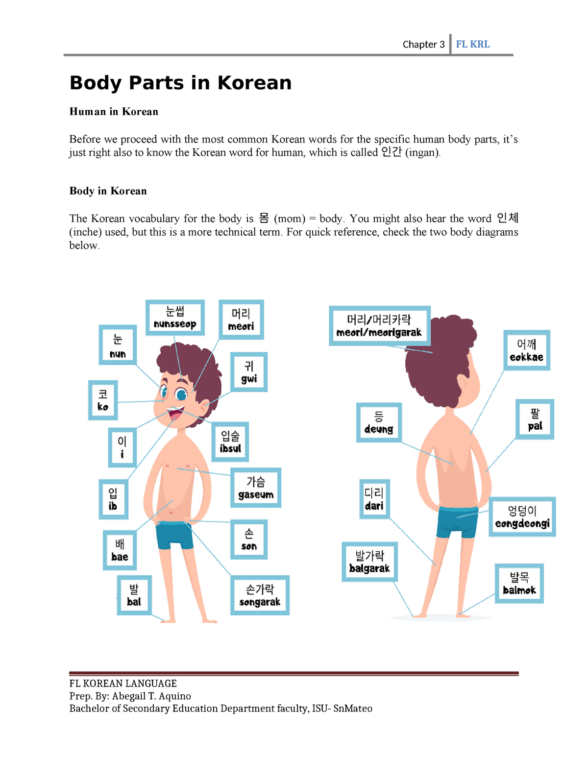 Body Parts in Korea 1 - read carefully - Body Parts in Korean Human in ...