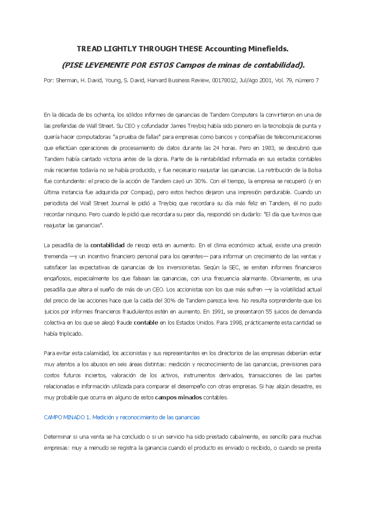 Lectura 1 Accounting minefields TREAD LIGHTLY THROUGH THESE