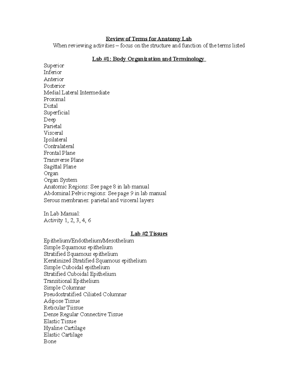 summary-prof-ryan-list-of-terms-review-of-terms-for-anatomy-lab