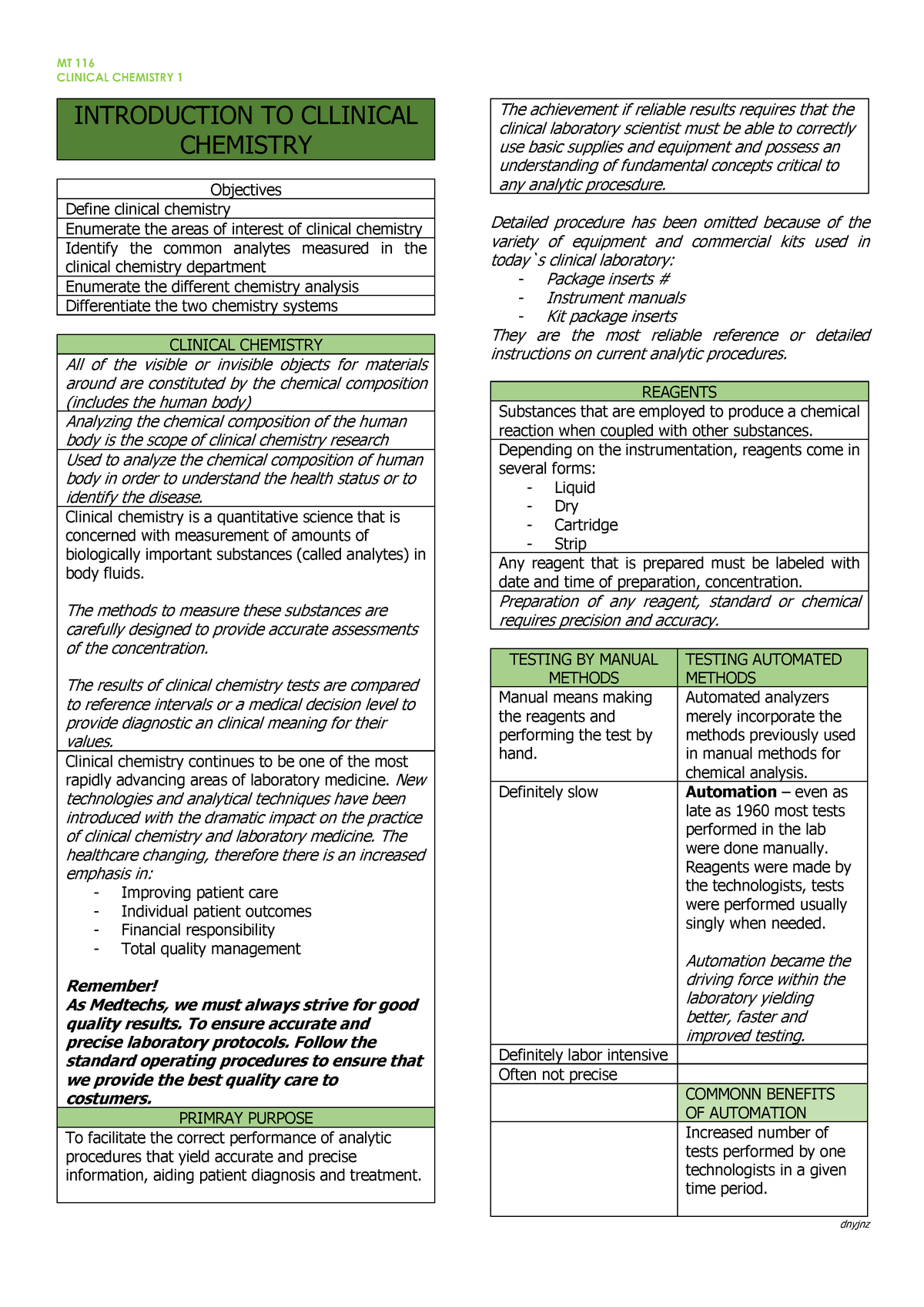 (1) Introduction to Clinical Chemistry - Medical Technology - Studocu